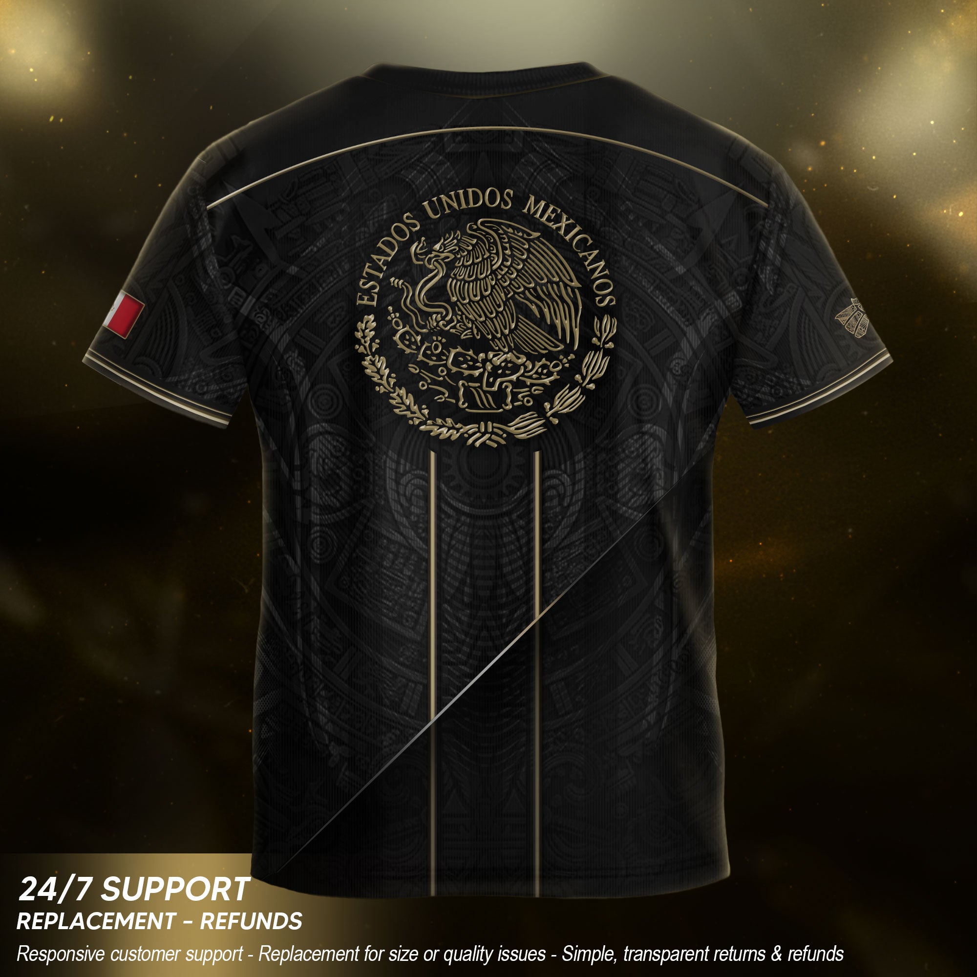 Camiseta de fútbol juvenil con estampado vertical del Águila Dorada Negra de México