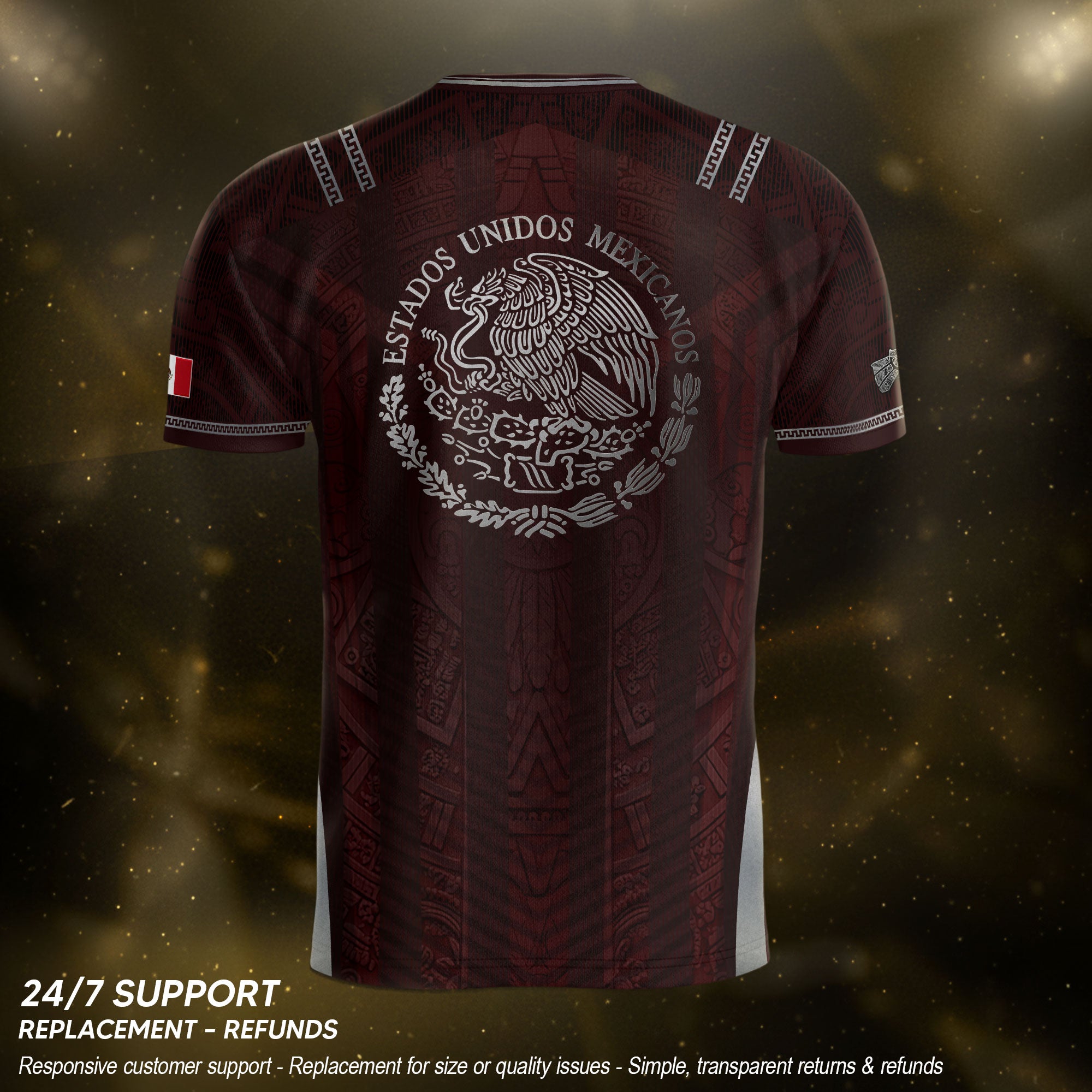 Camiseta de fútbol premium con emblema de águila azteca verde y dorado de México