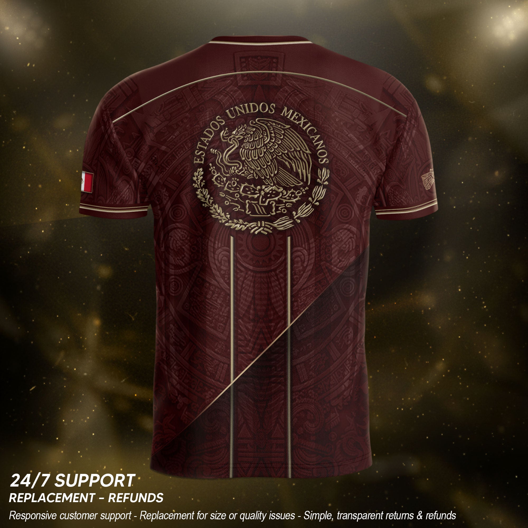 Mexico Soccer Jersey Men Maroon Gold Heritage Football Shirt Aztec Style Top