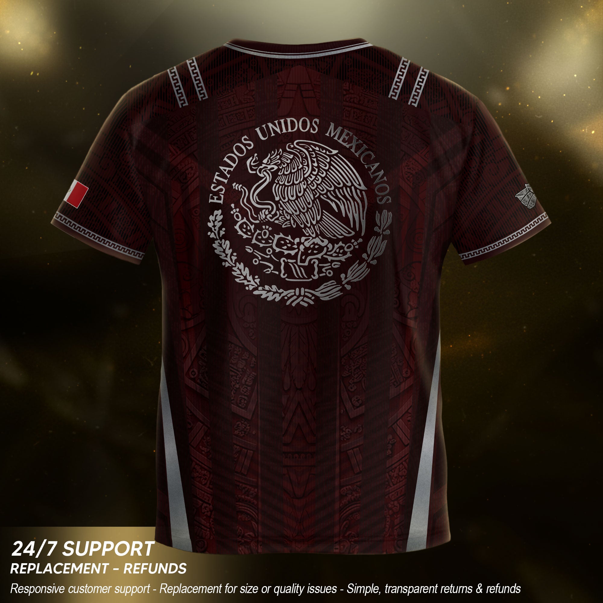 Heritage Inspired Mexico Soccer Jersey, Maroon Silver Eagle Football Shirt for Youth