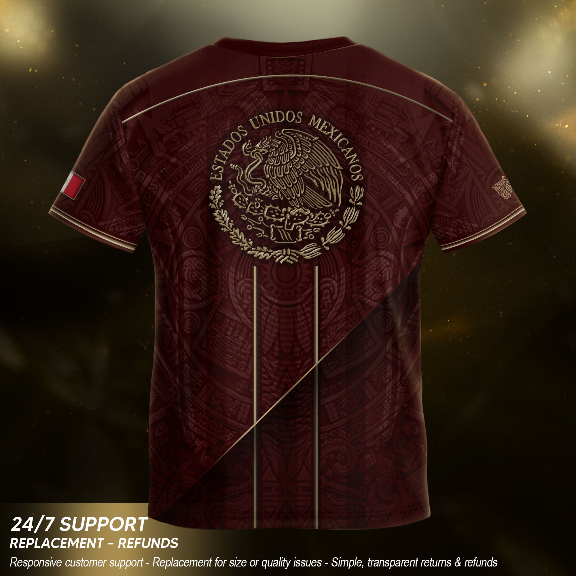 Camiseta de fútbol juvenil con estampado vertical del Águila Dorada Negra de México
