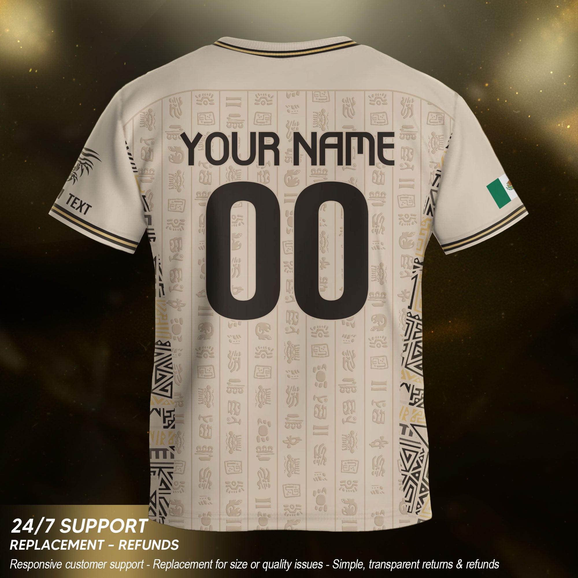 Custom Kid Mexico Soccer Jersey Sand Color Mayan Graphic Personalized Youth Top