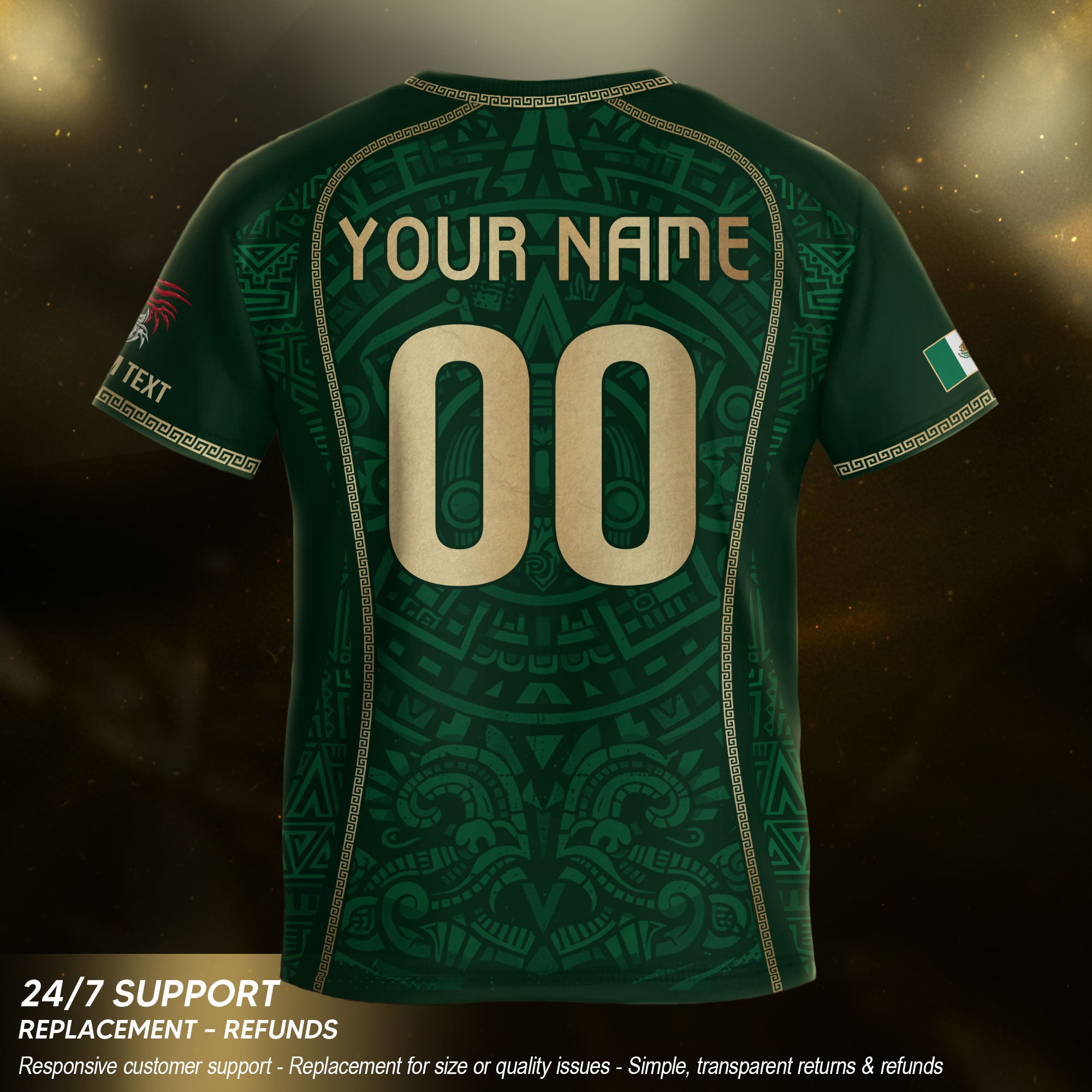 Custom Kid Mexico Soccer Jersey Green Edition Mayan Print Custom Name Youth Shirt