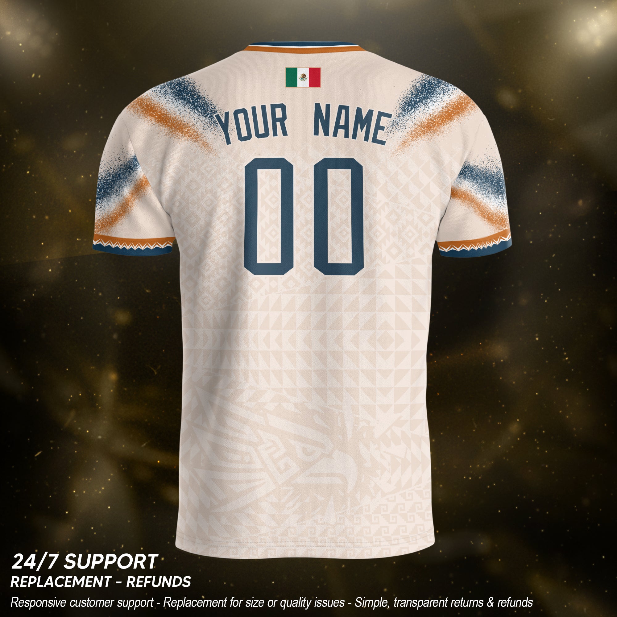 Custom Beige Mexico Jersey Personalized Name Number Adult Soccer Fan Apparel Sportswear