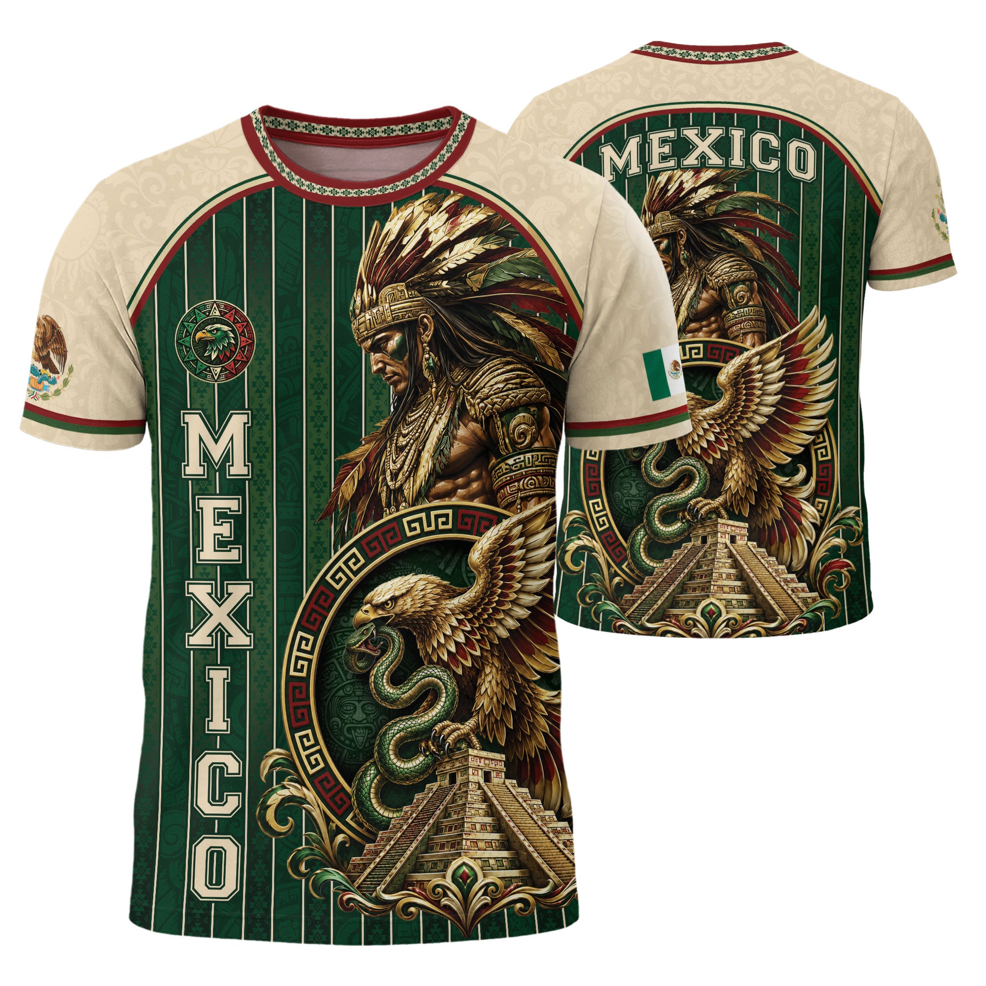 Camiseta con la bandera de México, Guadalupe, herencia floral azteca, legado del orgullo nacional