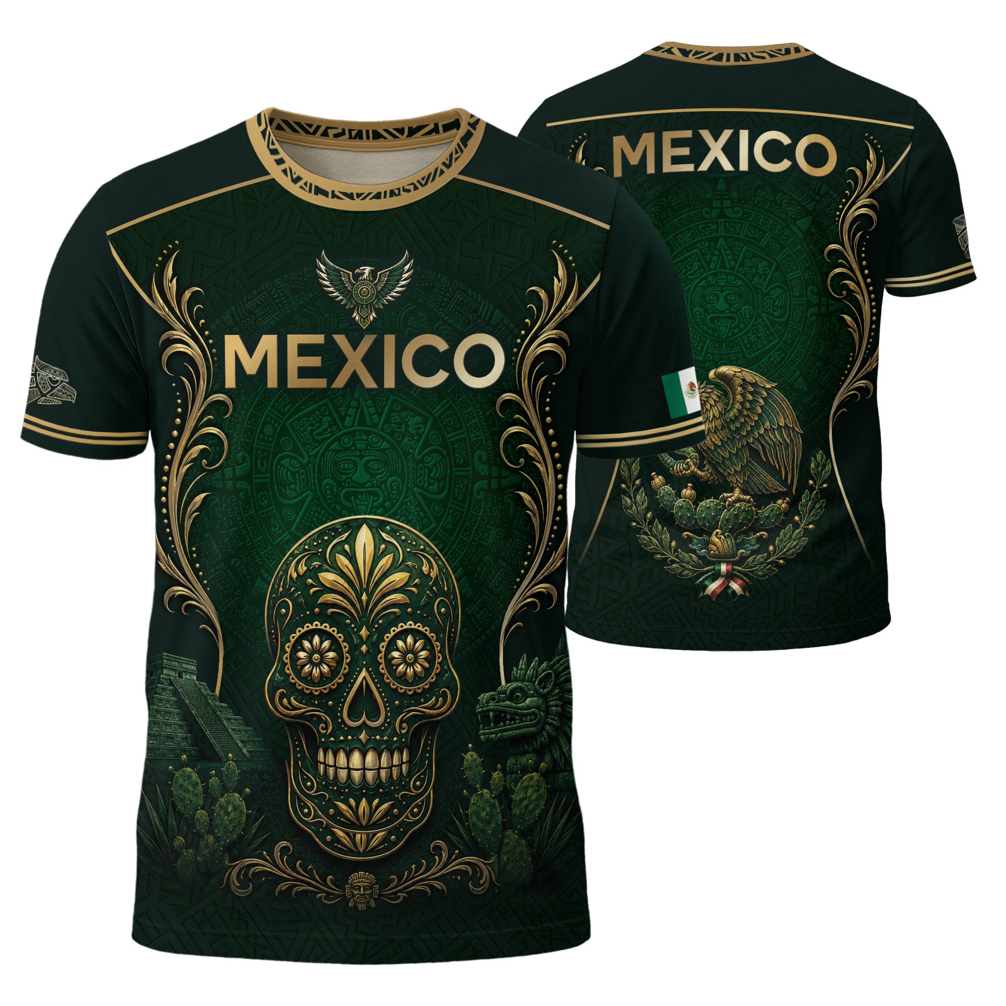 Mexico T-Shirt Sugar Skull Calavera Eagle Mexican Flag Graphic Tee Shirt Tops