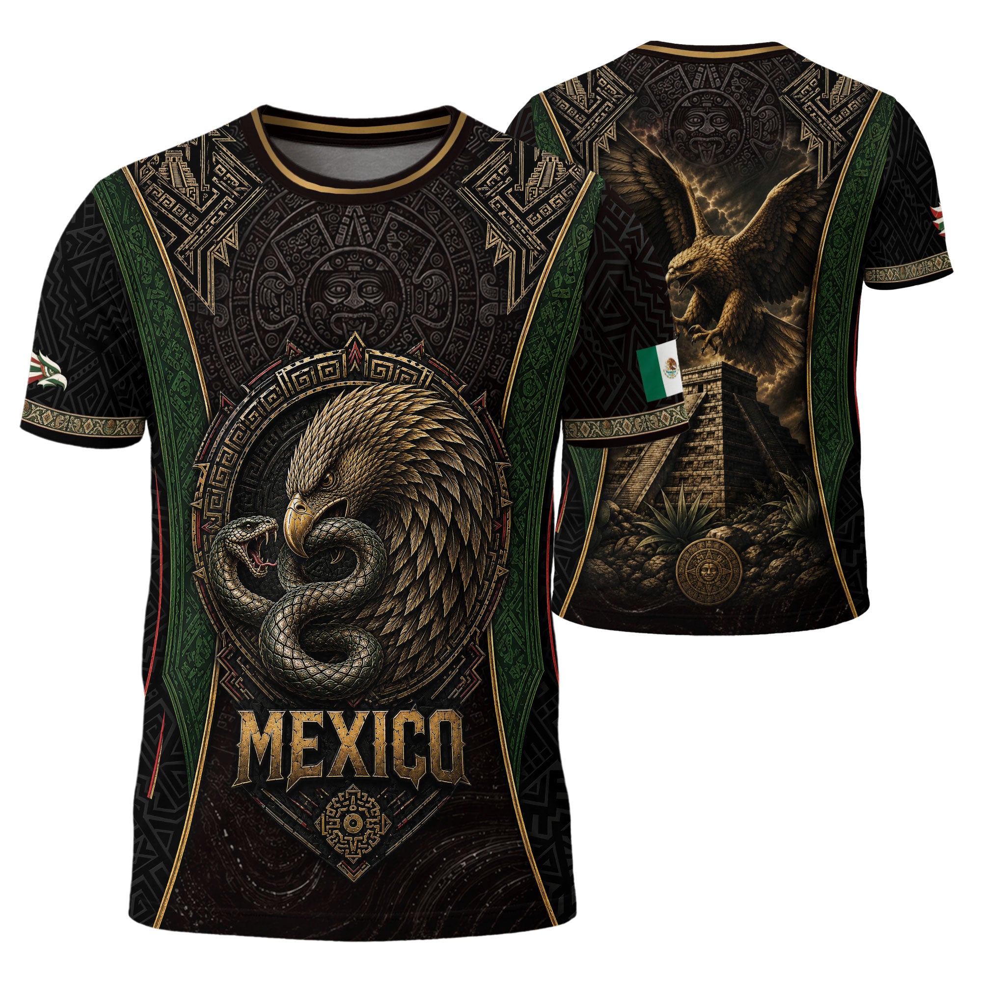 Camiseta con la bandera de México, Guadalupe, herencia floral azteca, legado del orgullo nacional