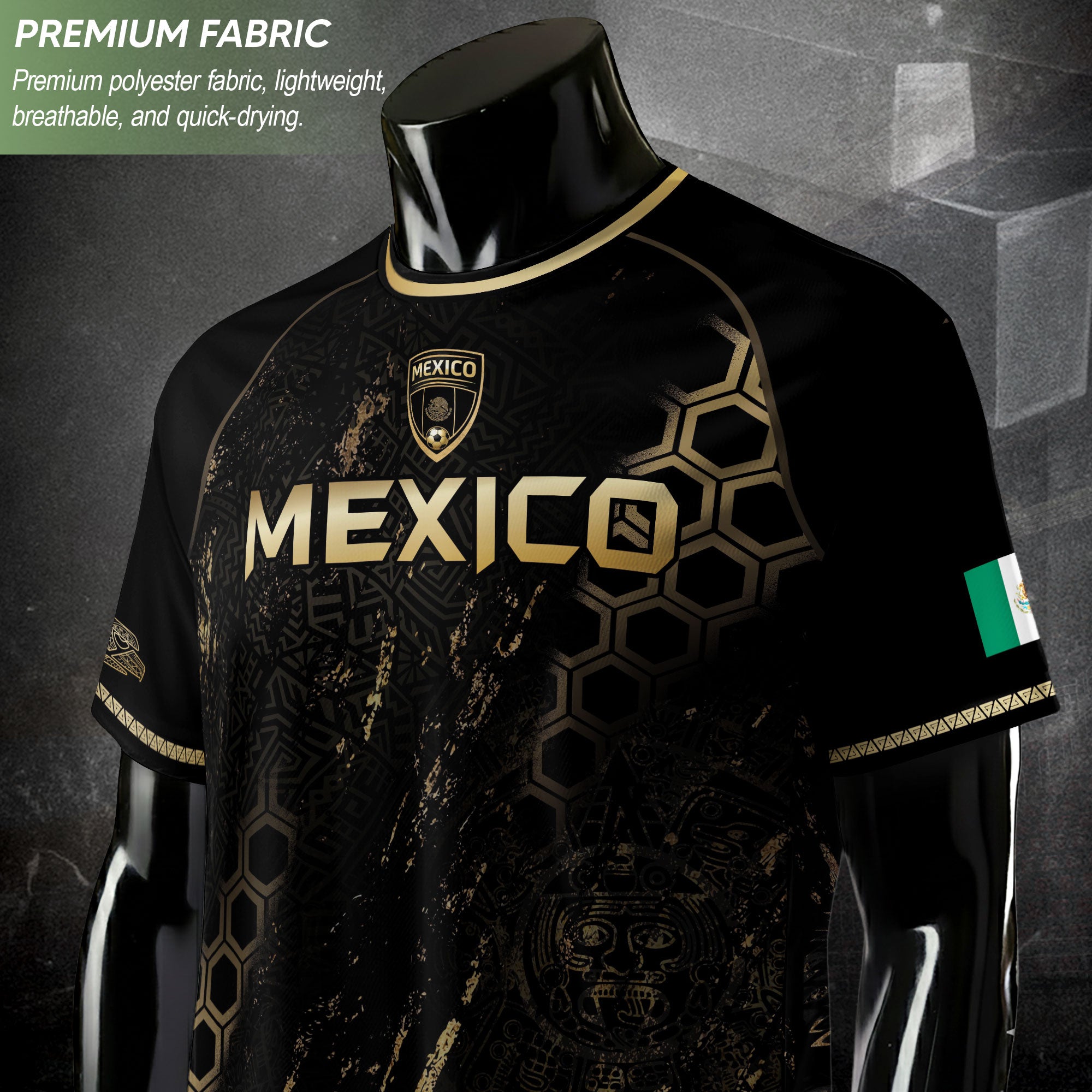 Mexico Heritage Orgullo Mexicano Black Gold Eagle Hexagon Pattern Soccer Jersey