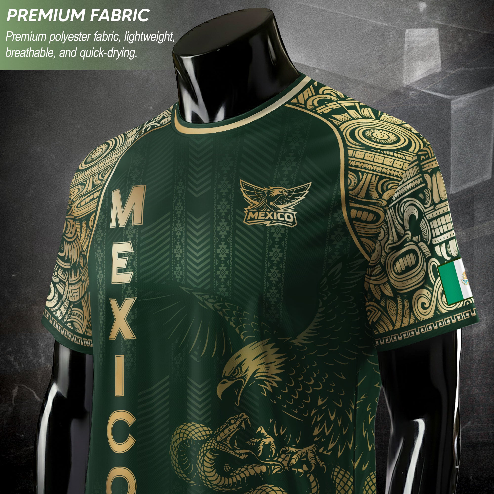 Mexico Heritage Green Gold Eagle Fighting Snake Mythological Soccer Jersey