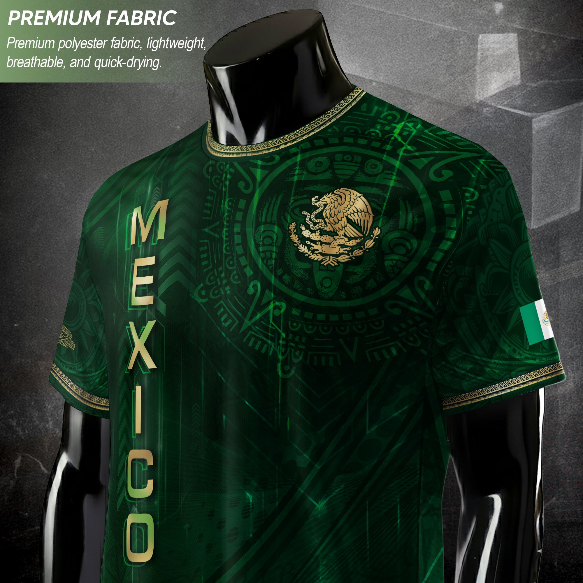 Mexico Heritage Orgullo Mexicano Green Gold Detailed Country Map Aztec Calendar Soccer Jersey