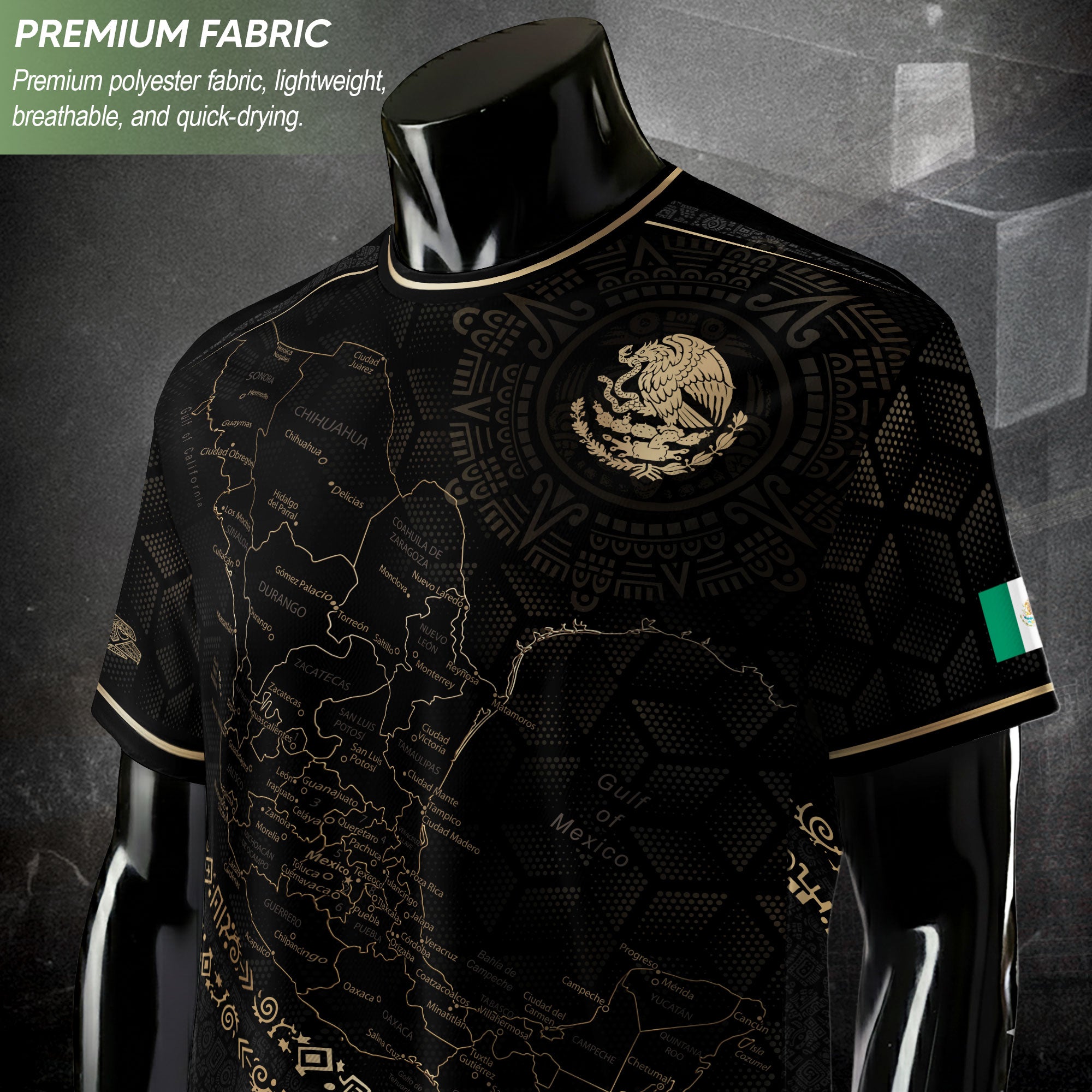 Mexico Heritage Orgullo Mexicano Black Gold Detailed Map Hexagon Pattern Soccer Jersey