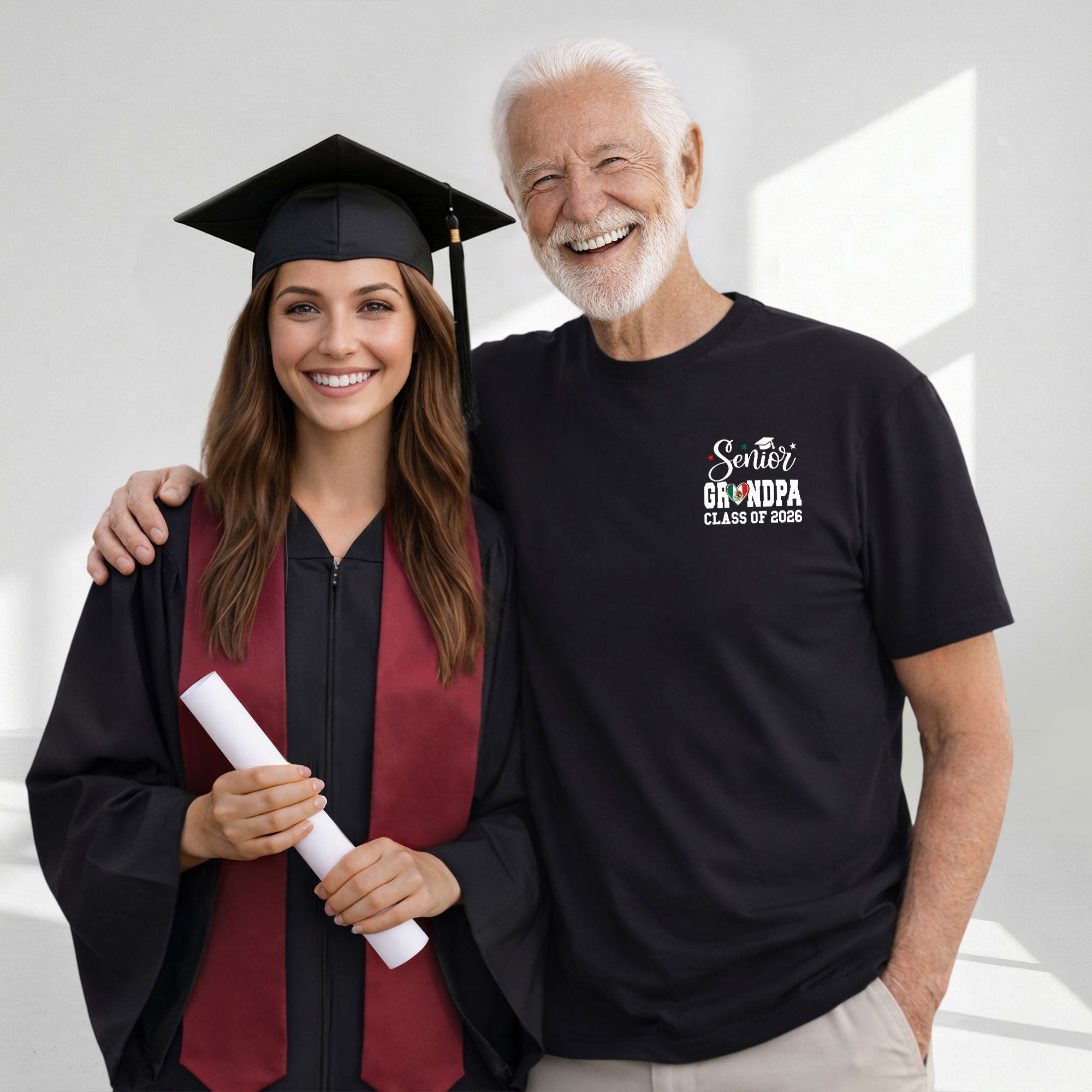 Senior Family Class of 2026 Black T-Shirt - Mexico Flag Heart Graduation Gift Tee