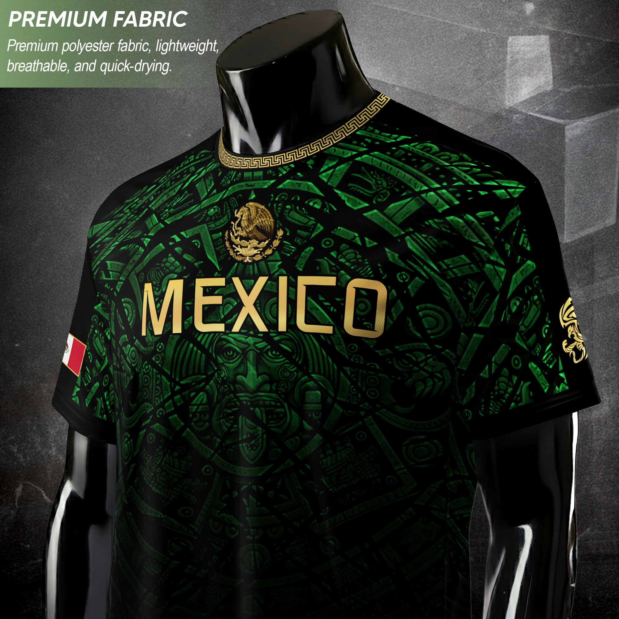 Mexico Soccer Jersey Green Black Aztec Sun Stone - Mexico Fan Heritage Style Shirt For Men, For Women