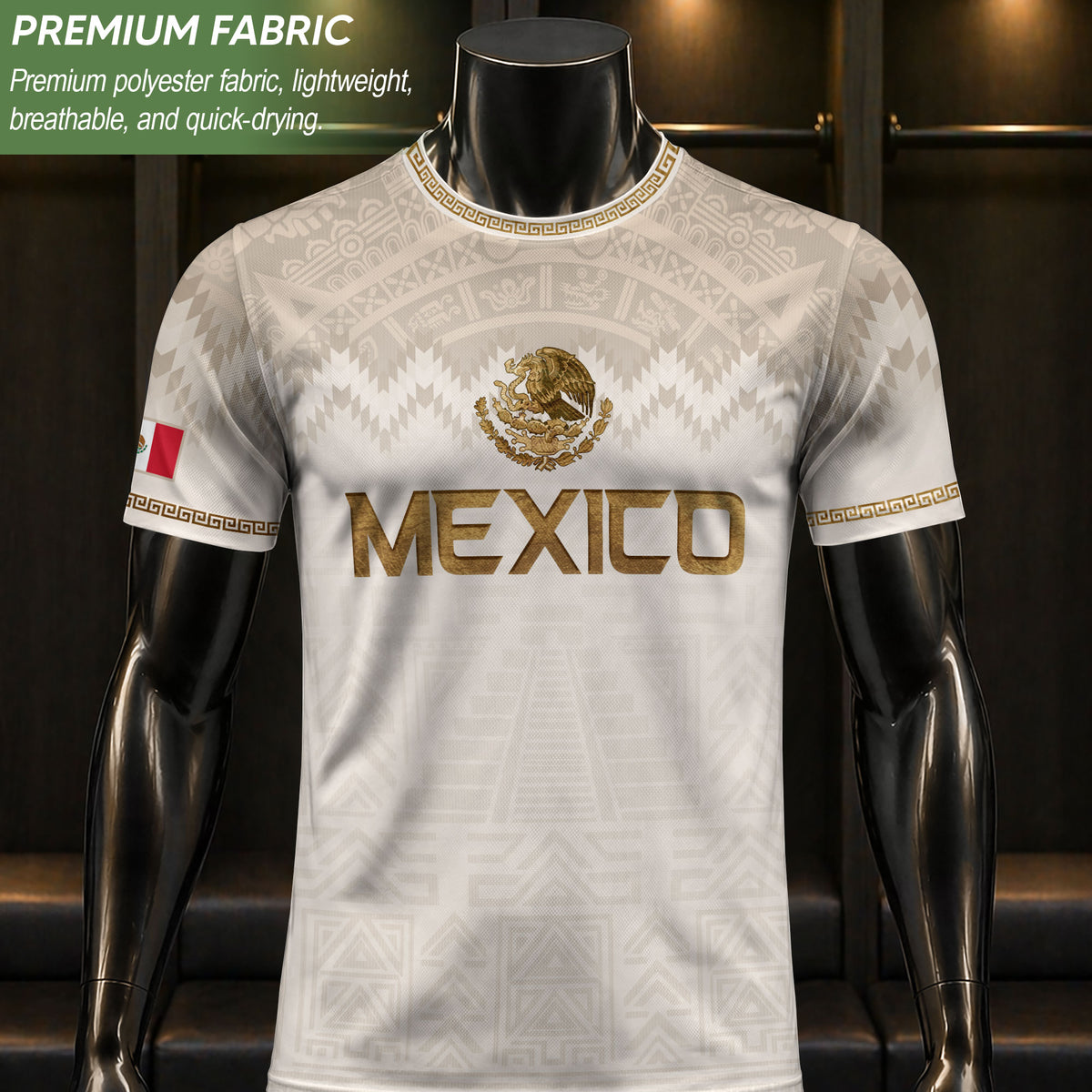 Men's Cream Beige Mexico Eagle Graphic T-Shirt – Aztec Inspired Heritage Print Tee