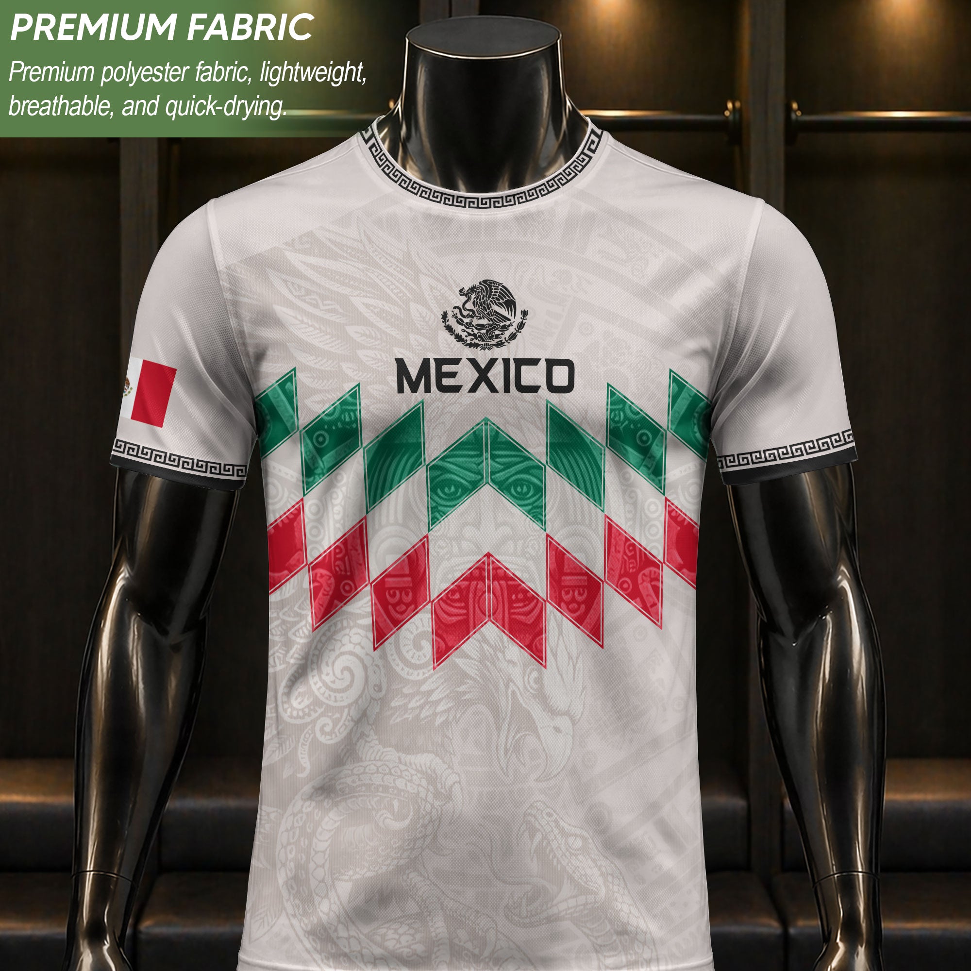 Mexico Soccer Jersey White Chevron Aztec - Mexico National Team Fan Heritage Shirt