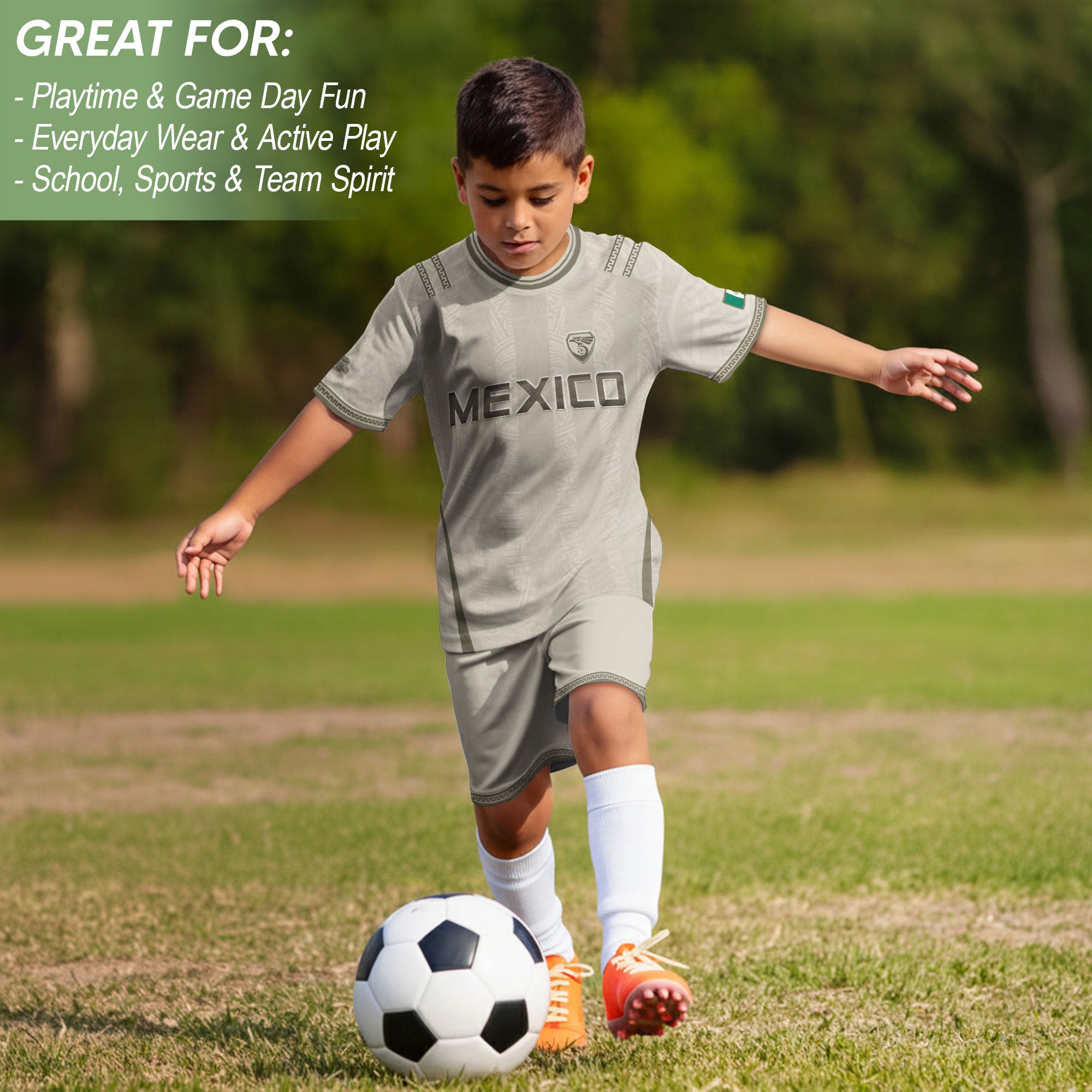 Mexico Youth Soccer Jersey Aztec Style Kids Football Shirt Vintage Breathable Sportswear