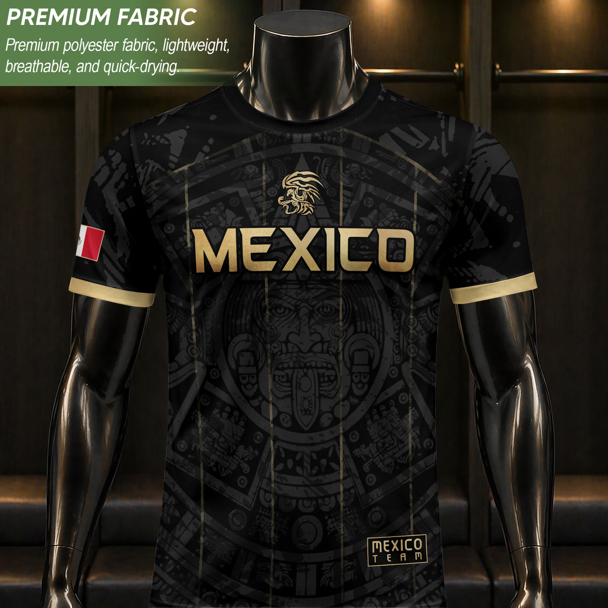 Men's Black Mexico Aztec Calendar Graphic T-Shirt – Gold Mexico Eagle Heritage Print Tee