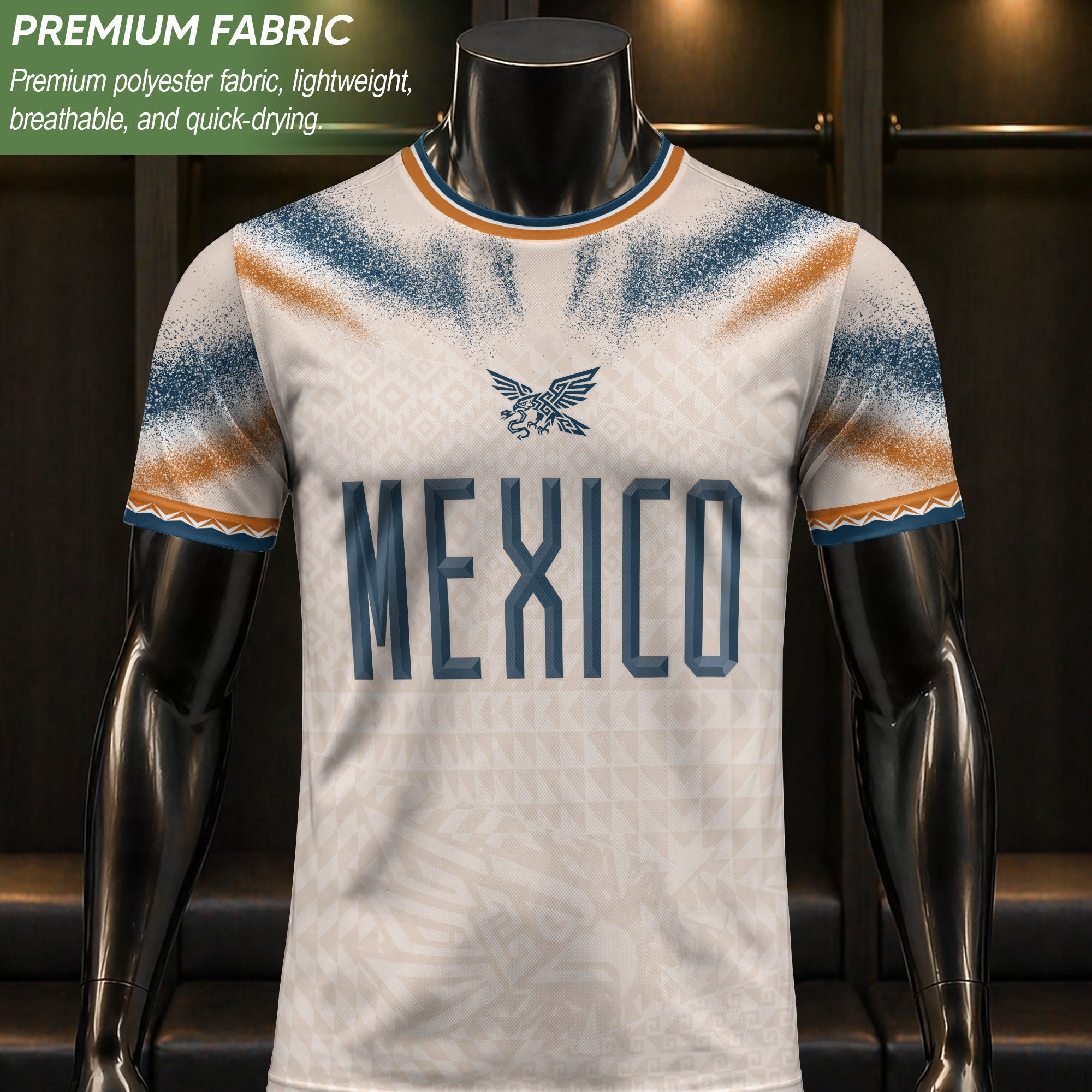 Mexico Soccer Shirt Beige Breathable Fabric Graphic Print Sport Training Jersey Tee