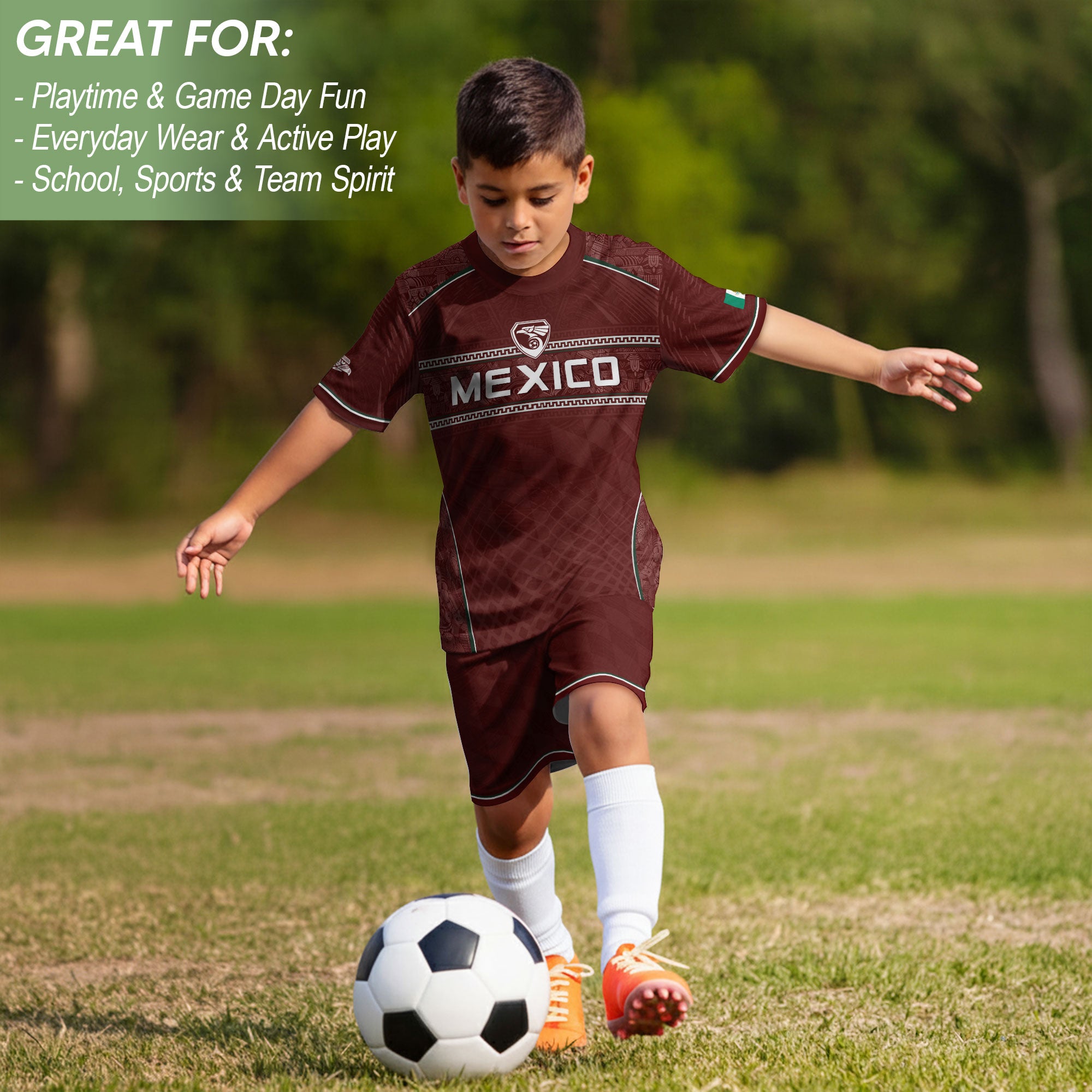 Mexico Soccer Jersey Youth Maroon Aztec Eagle Football Shirt Classic Fan Wear