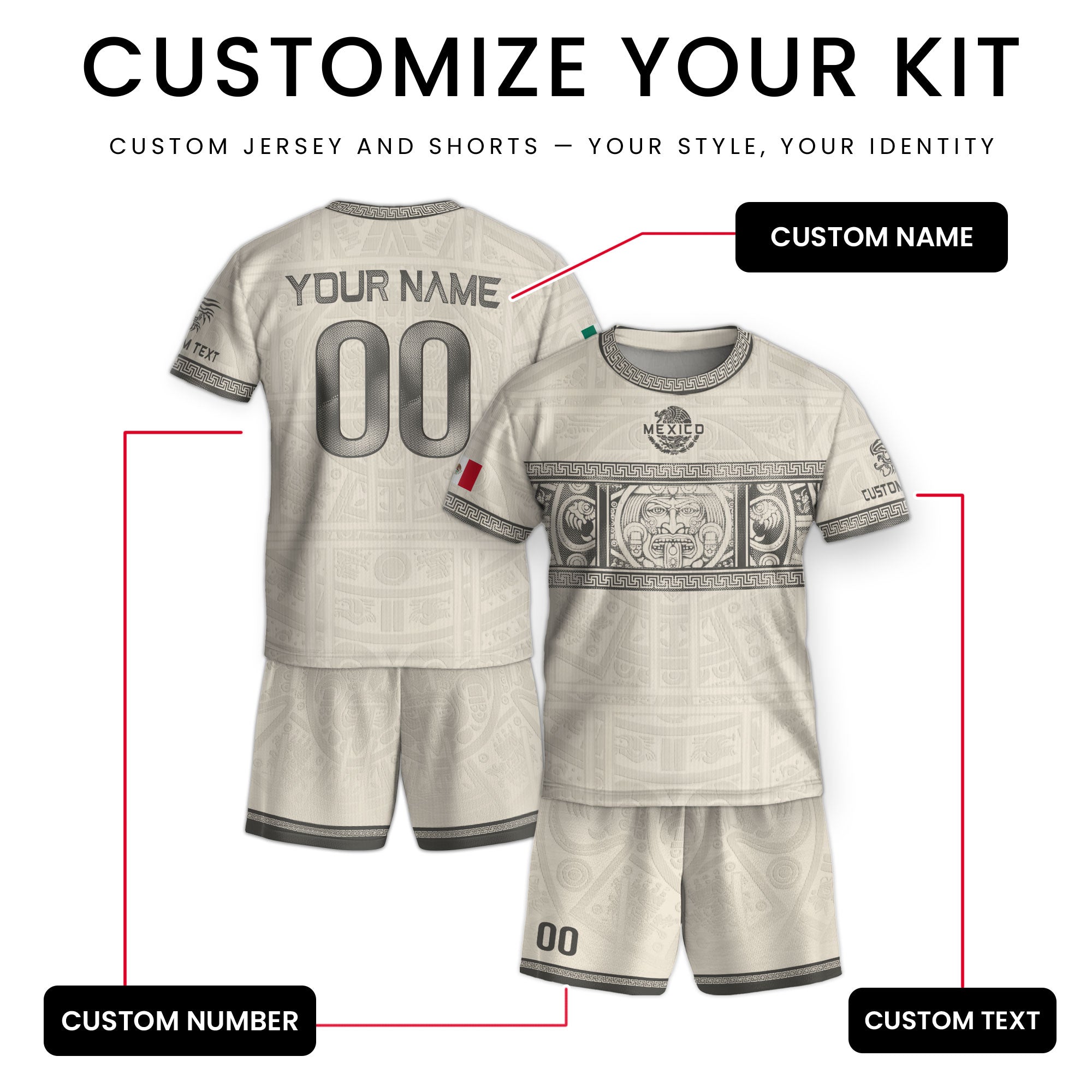 Custom Kid Mexico Soccer Jersey Sand Color Aztec Graphic Team Training Shirt