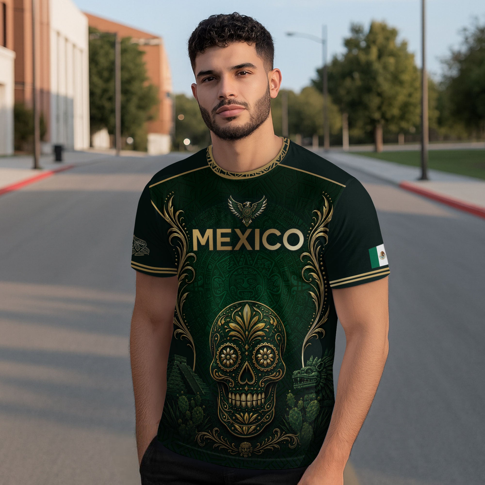 Mexico T-Shirt Sugar Skull Calavera Eagle Mexican Flag Graphic Tee Shirt Tops