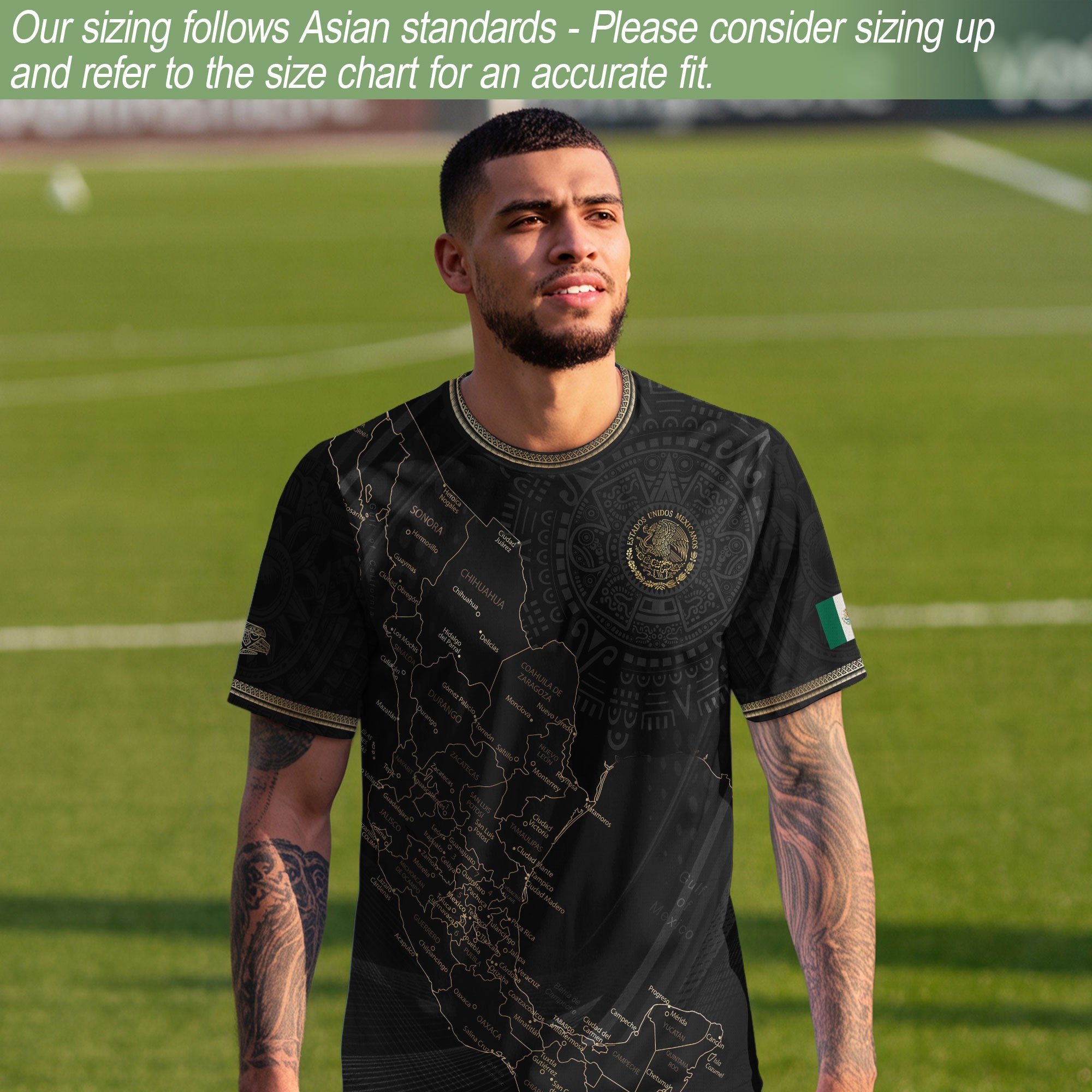 Mexico Soccer Jersey Black Aztec Sunstone Heritage Map Design Bundle
