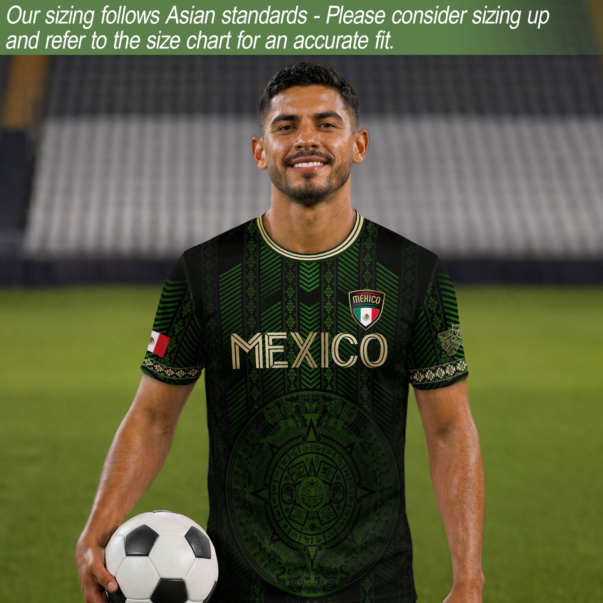 Mexico Green Soccer Jersey with Golden Aztec Calendar and Eagle Crest