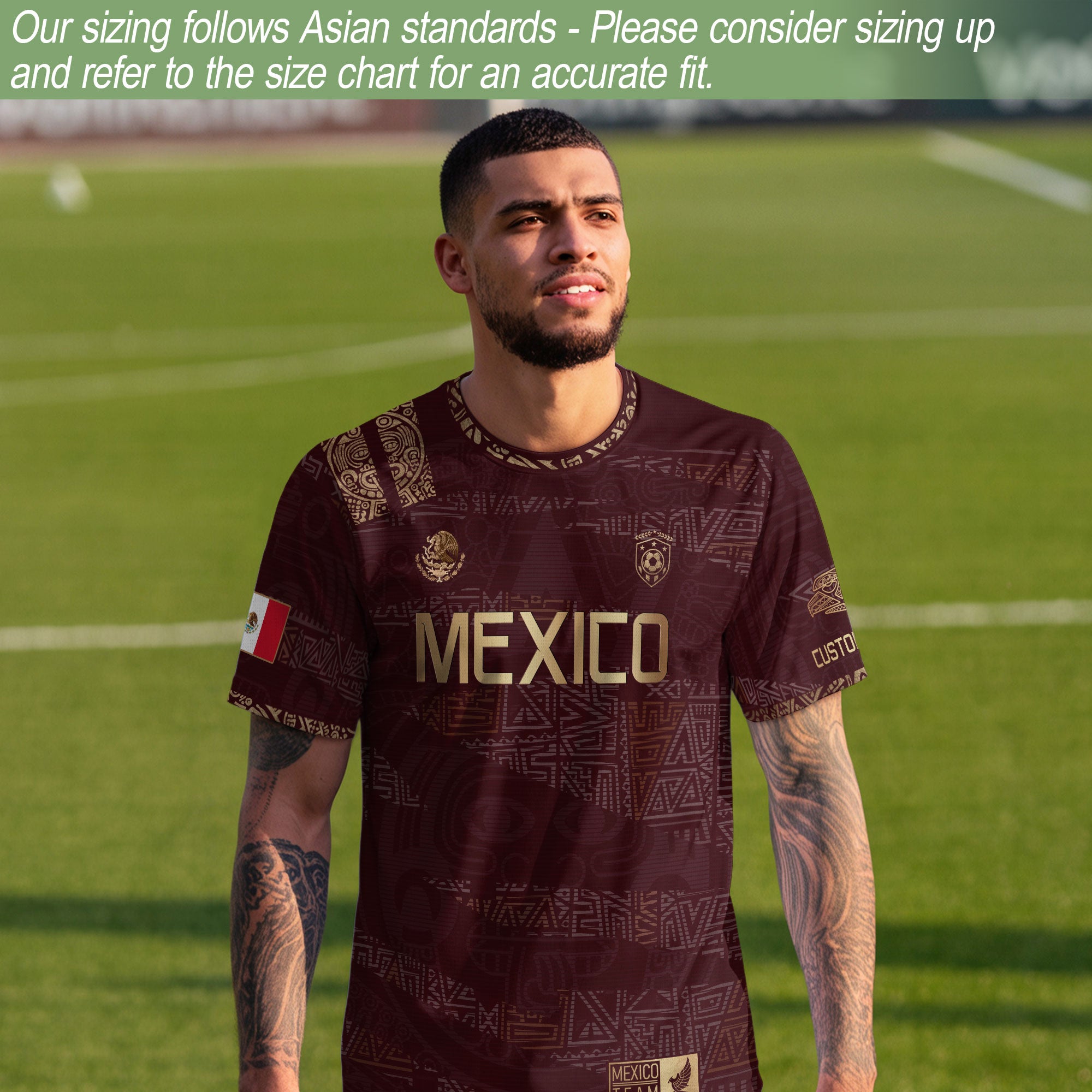 Custom Mexico Maroon Gold Aztec Heritage Soccer Jersey