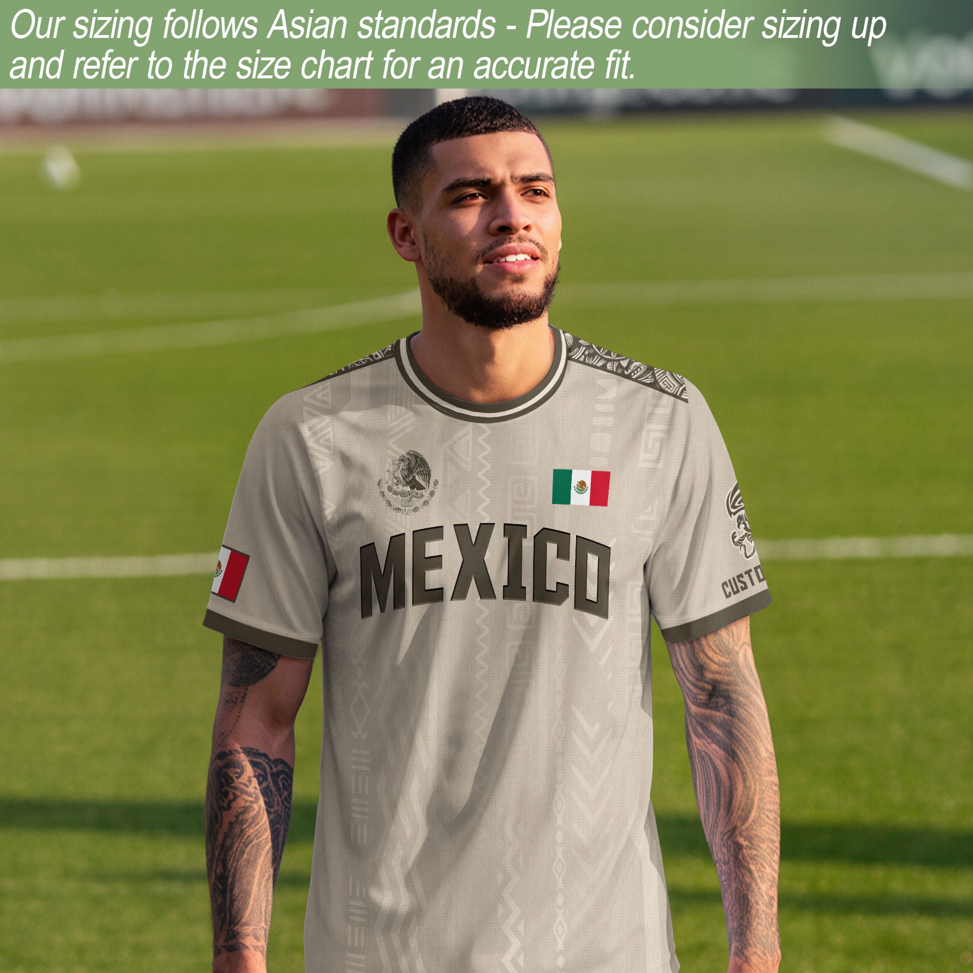 Custom Mexico Aztec Heritage Soccer Jersey Beige Eagle Pride Culture Roots Shirt