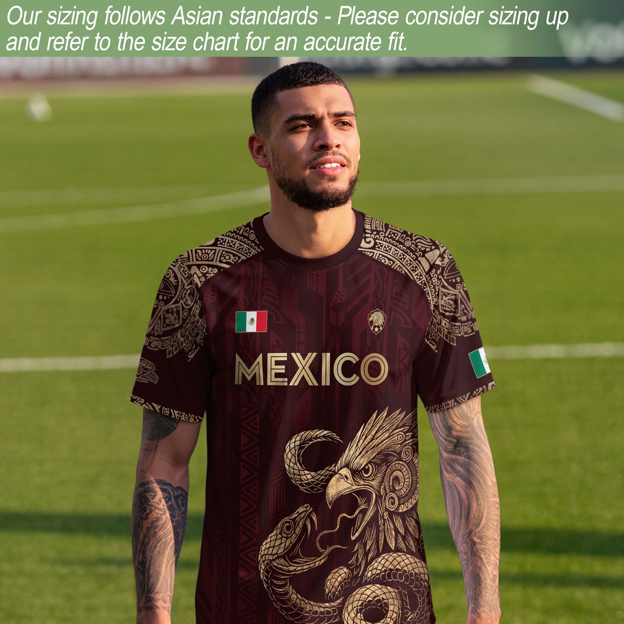 Camiseta de fútbol con la herencia del Águila y la Serpiente Roja Dorada de México