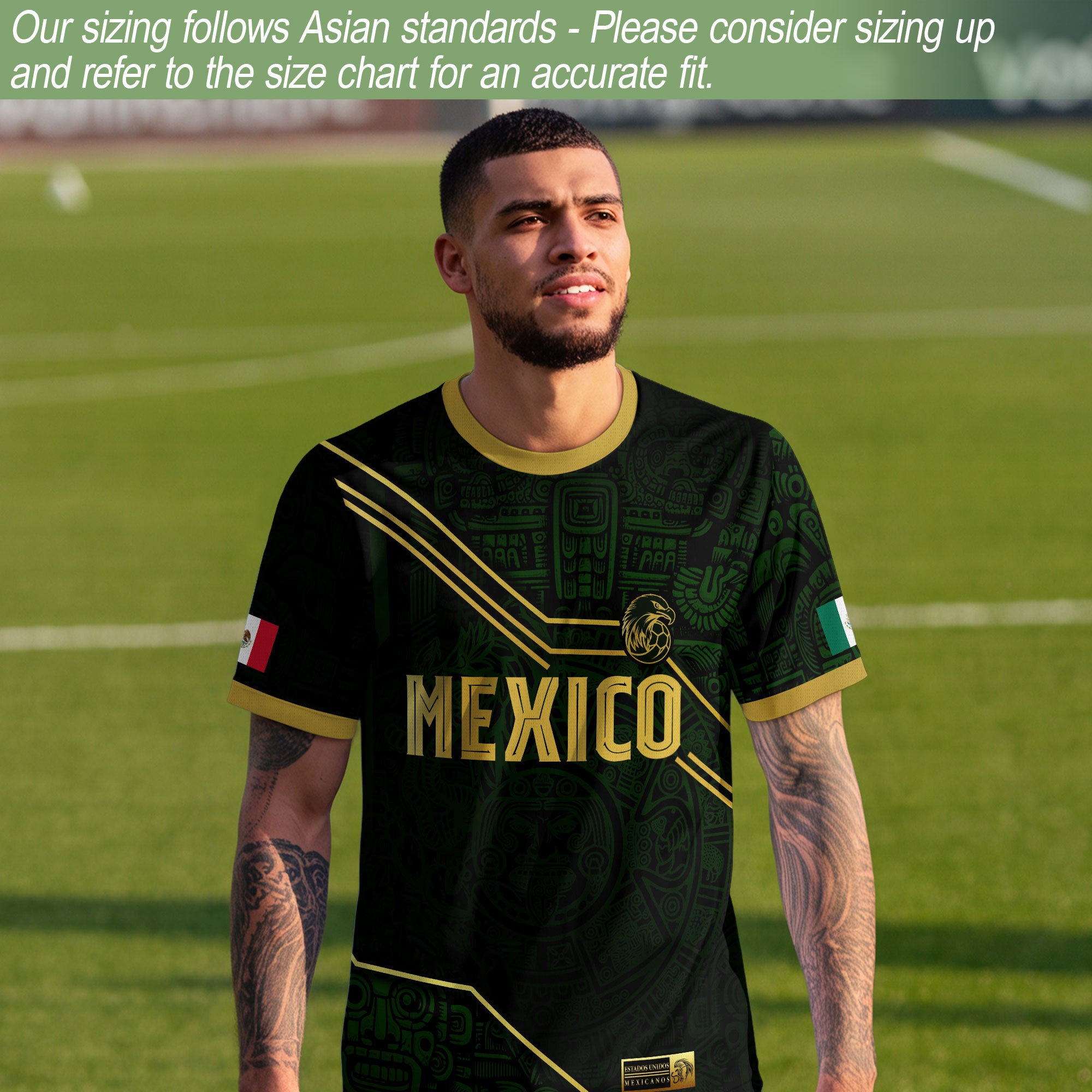 Mexico Soccer Jersey Black Green Gold Aztec Heritage Design