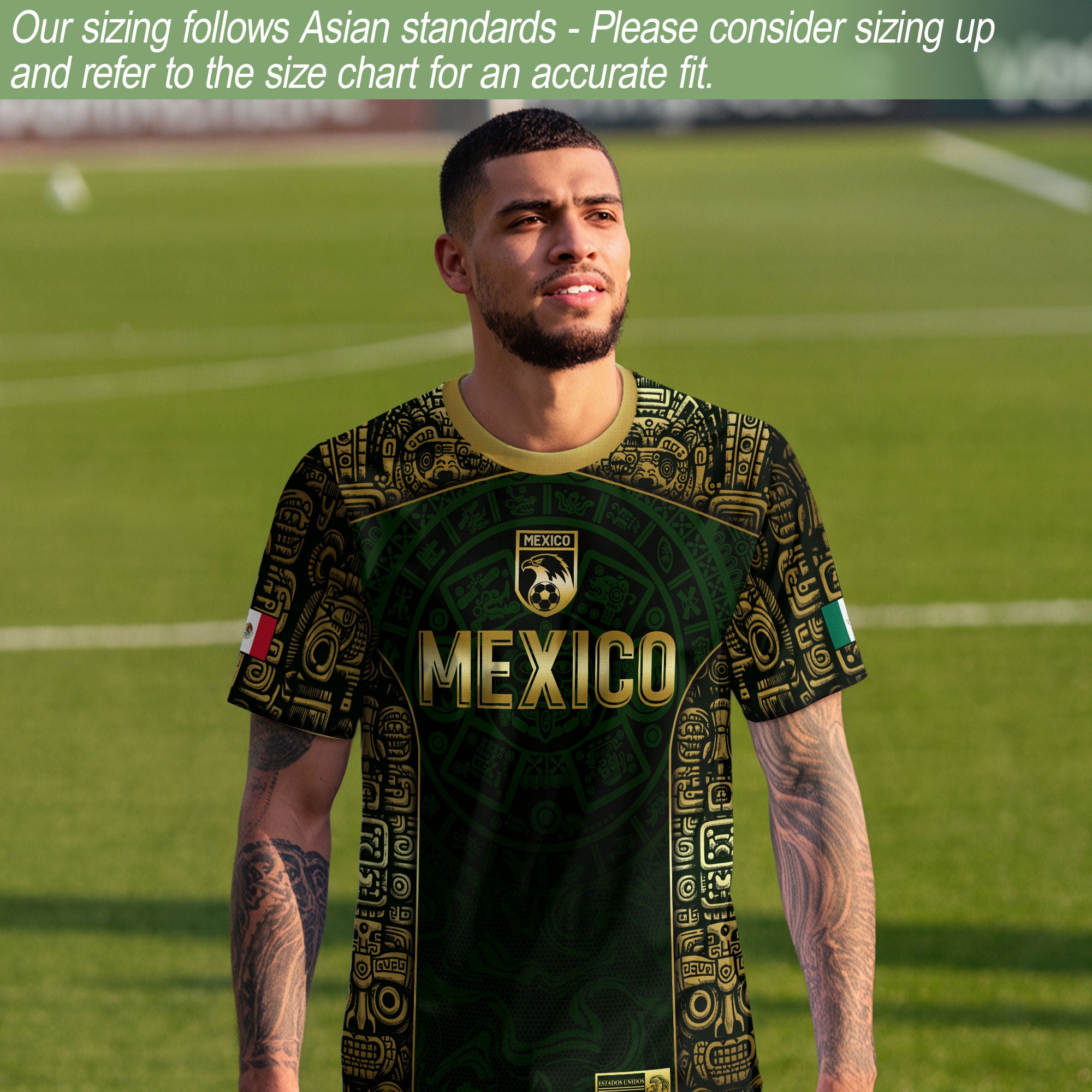 Mexico Aztec Green Gold Premium Eagle Emblem Football Soccer Jersey