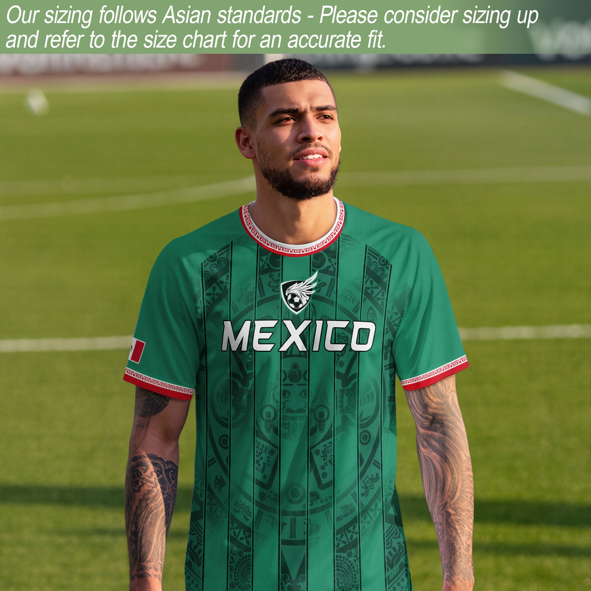 Mexico Green Aztec Pattern National Pride Mens Culture Football Soccer Jersey