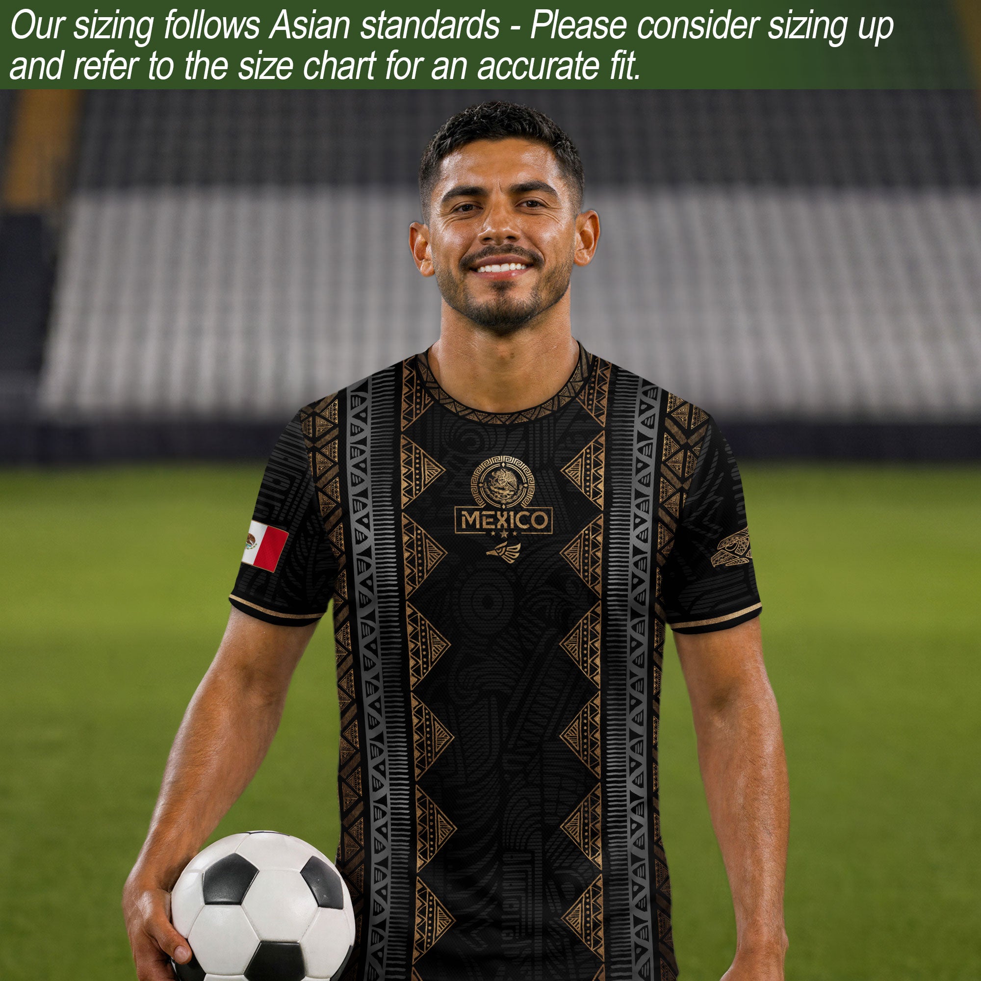 Mexico Heritage Black Gold Vintage Tribal Aztec National Soccer Jersey