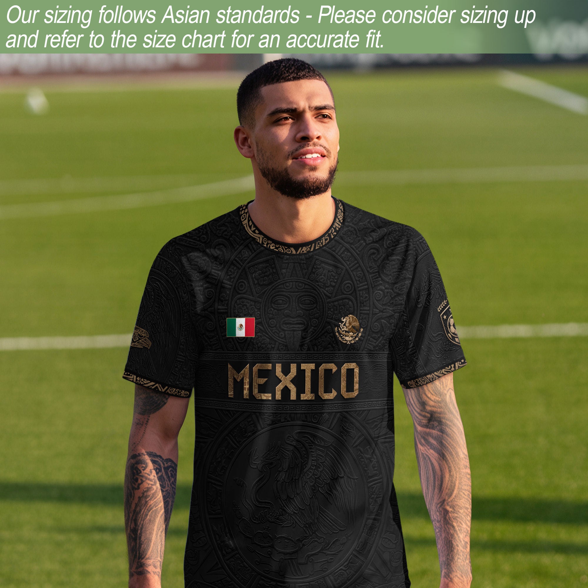 Mexico Heritage Black Bronze Vintage Athletic Aztec Calendar Soccer Jersey