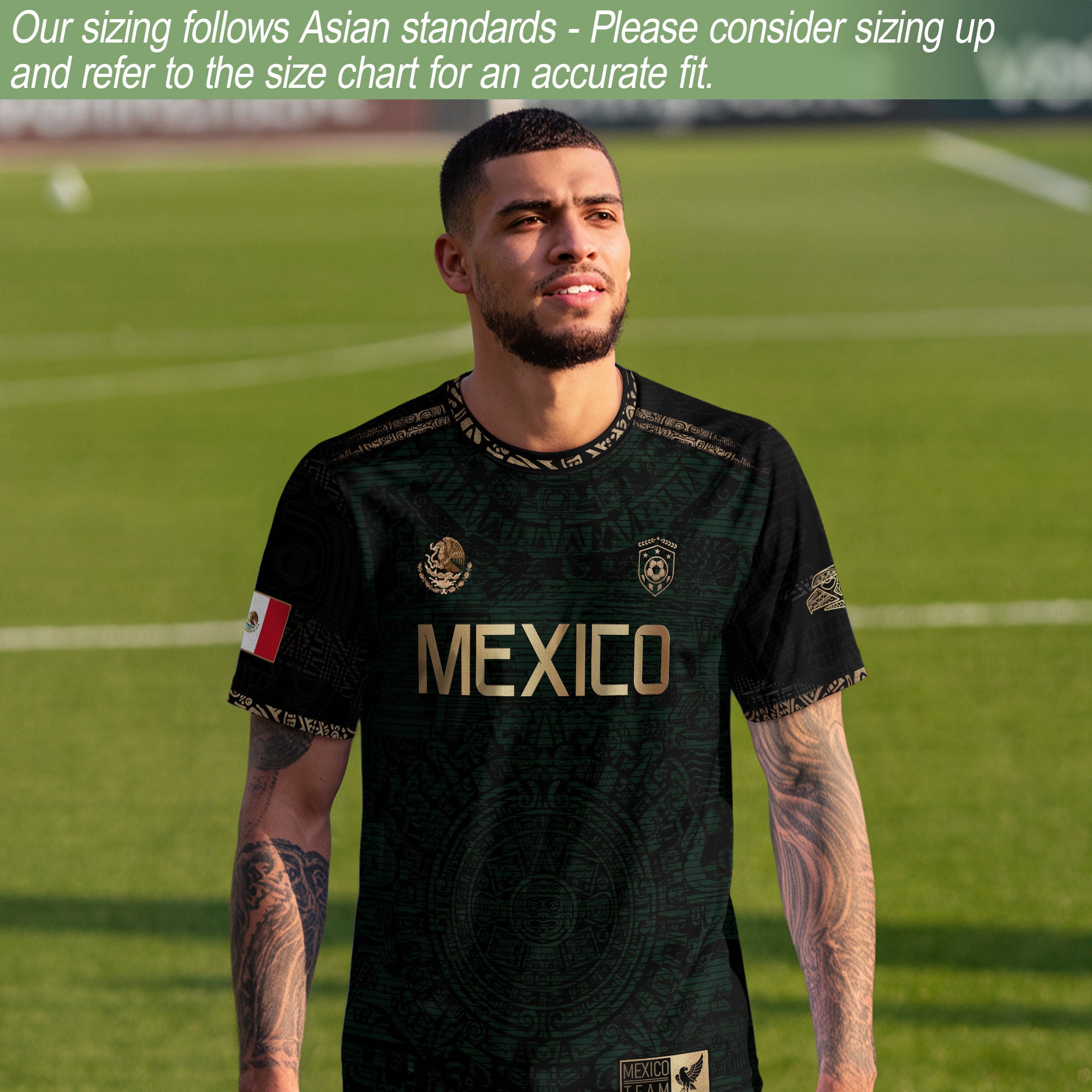 Mexico Heritage Dark Green Gold Vintage Athletic Aztec Calendar Soccer Jersey