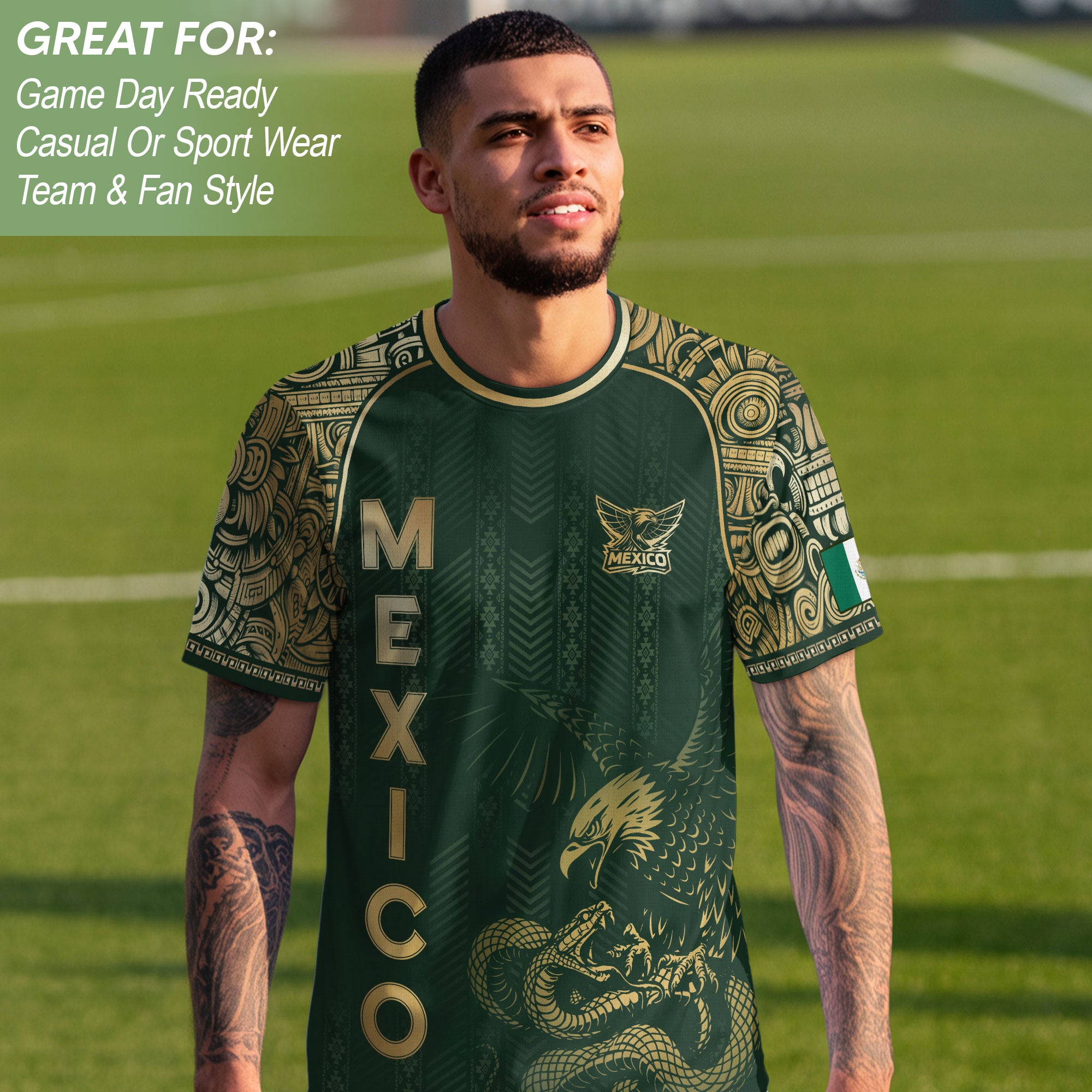 Mexico Heritage Green Gold Eagle Fighting Snake Mythological Soccer Jersey