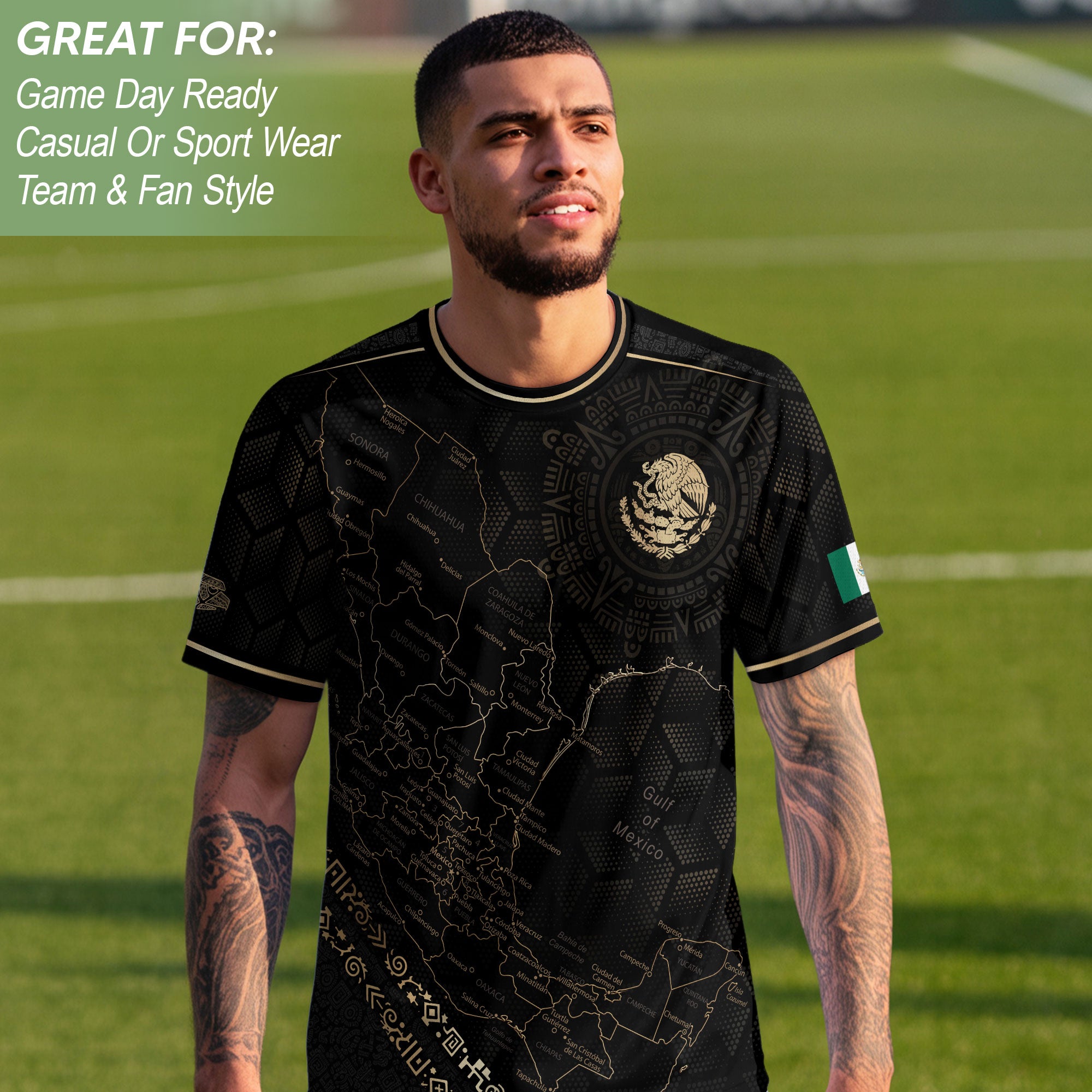 Mexico Heritage Orgullo Mexicano Black Gold Detailed Map Hexagon Pattern Soccer Jersey