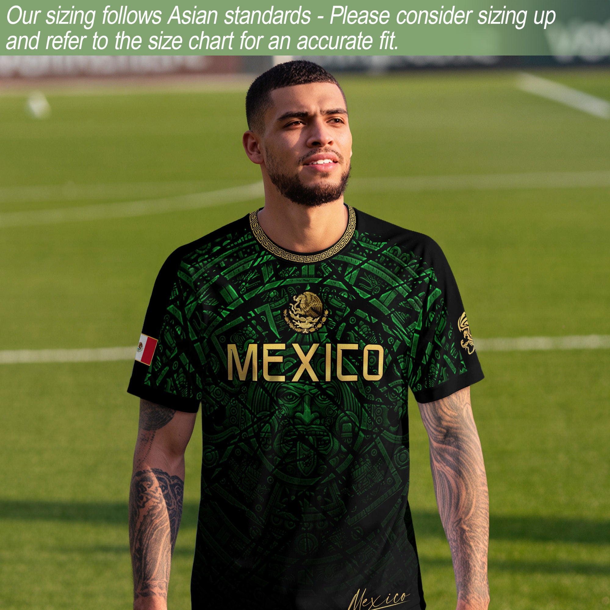 Mexico Soccer Jersey Green Black Aztec Sun Stone - Mexico Fan Heritage Style Shirt For Men, For Women