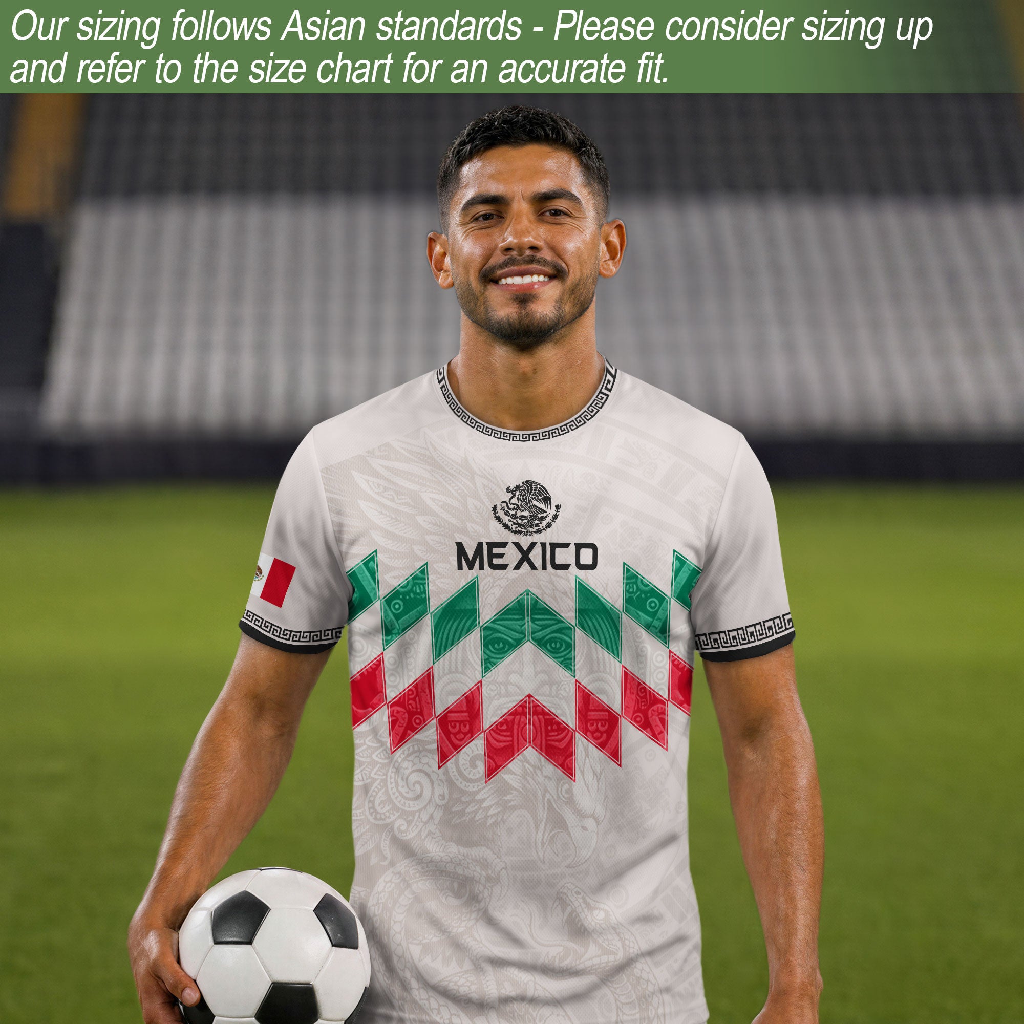 Mexico Soccer Jersey White Chevron Aztec - Mexico National Team Fan Heritage Shirt