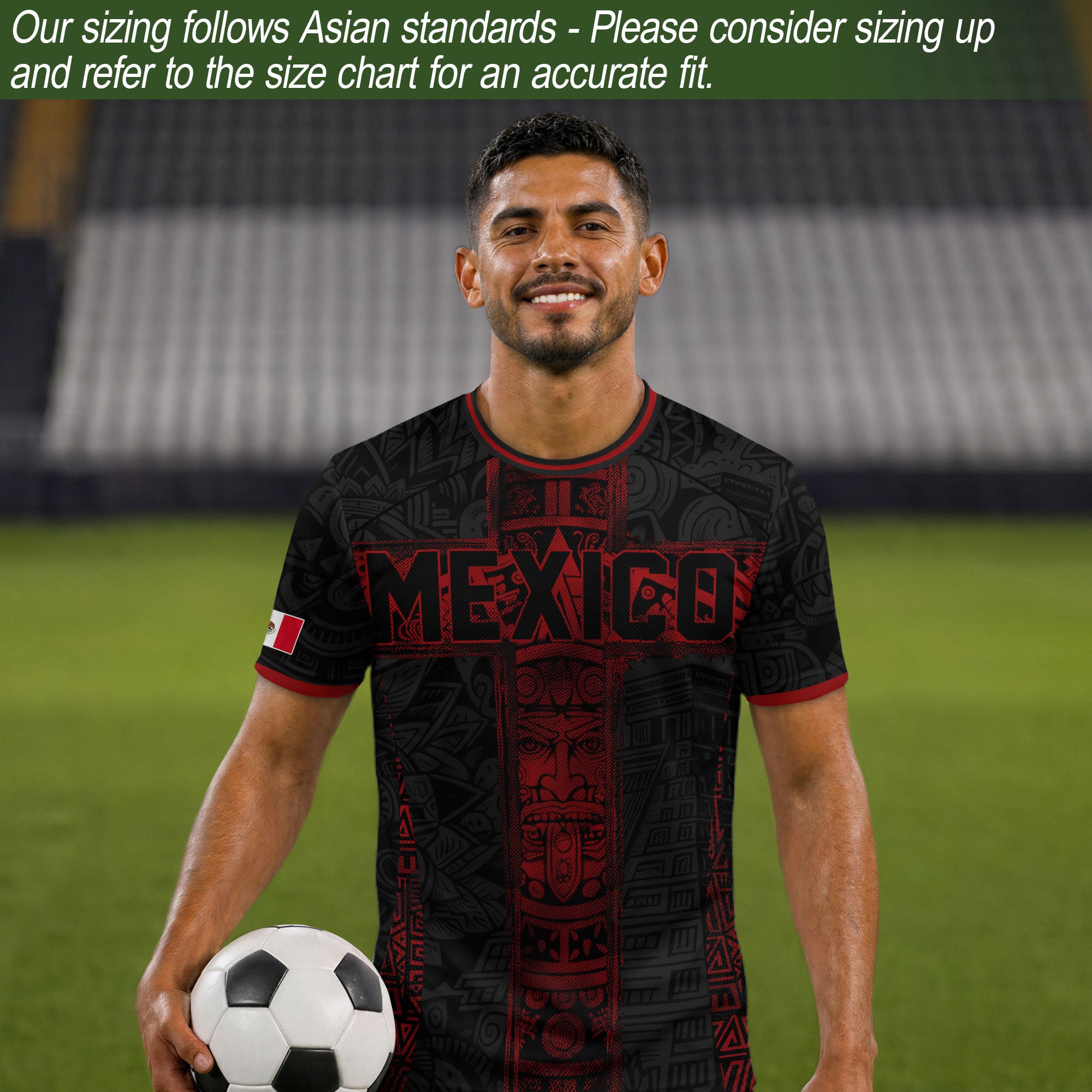 Mexico Soccer Jersey Men Black Red Aztec Cross Warrior Mexican Football Shirt