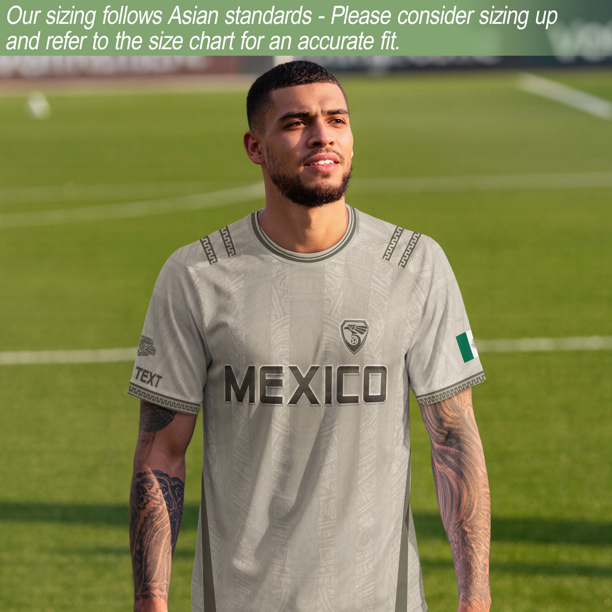 Camiseta de fútbol premium con emblema de águila azteca verde y dorado de México