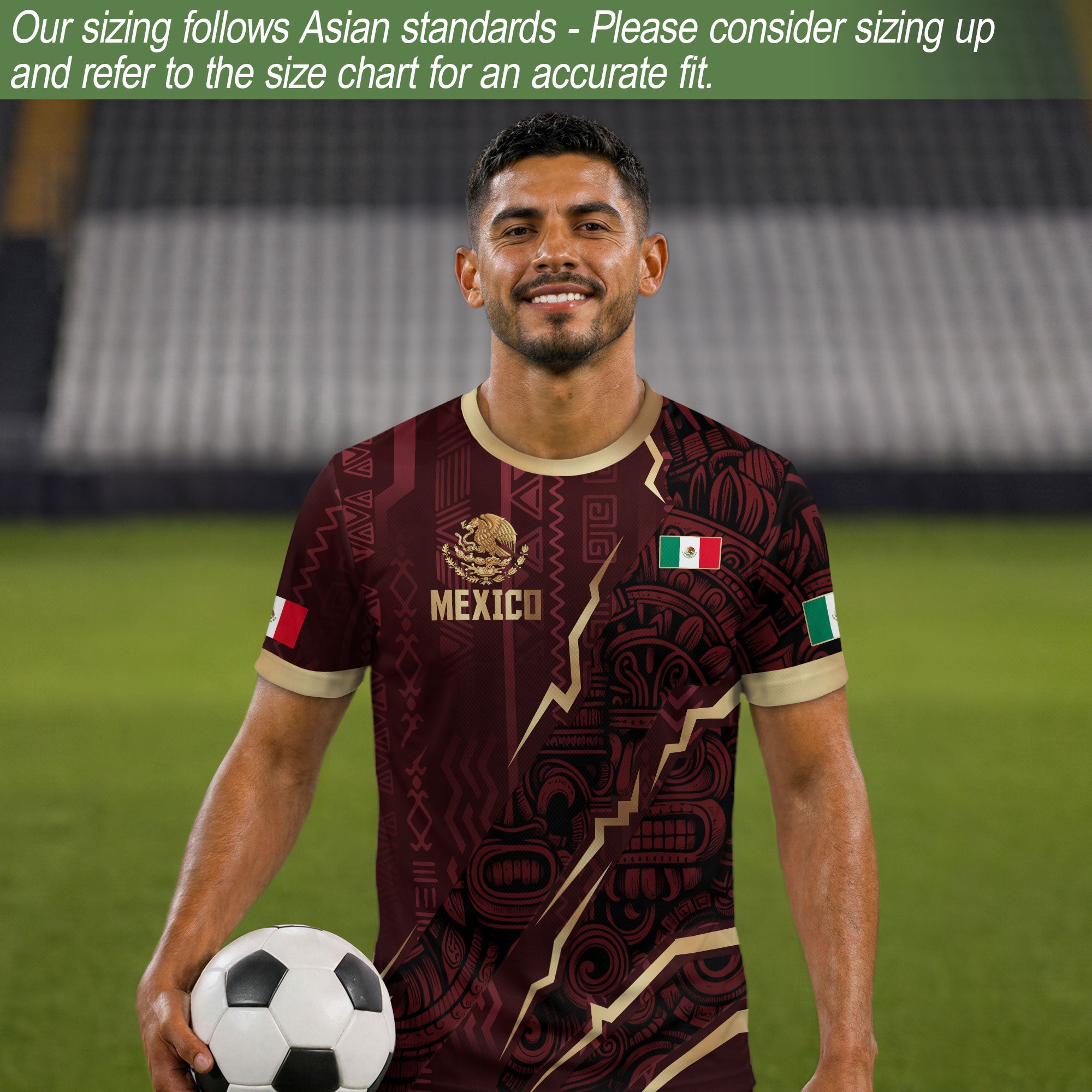 Camiseta de fútbol de la herencia del guerrero azteca del águila dorada negra de México