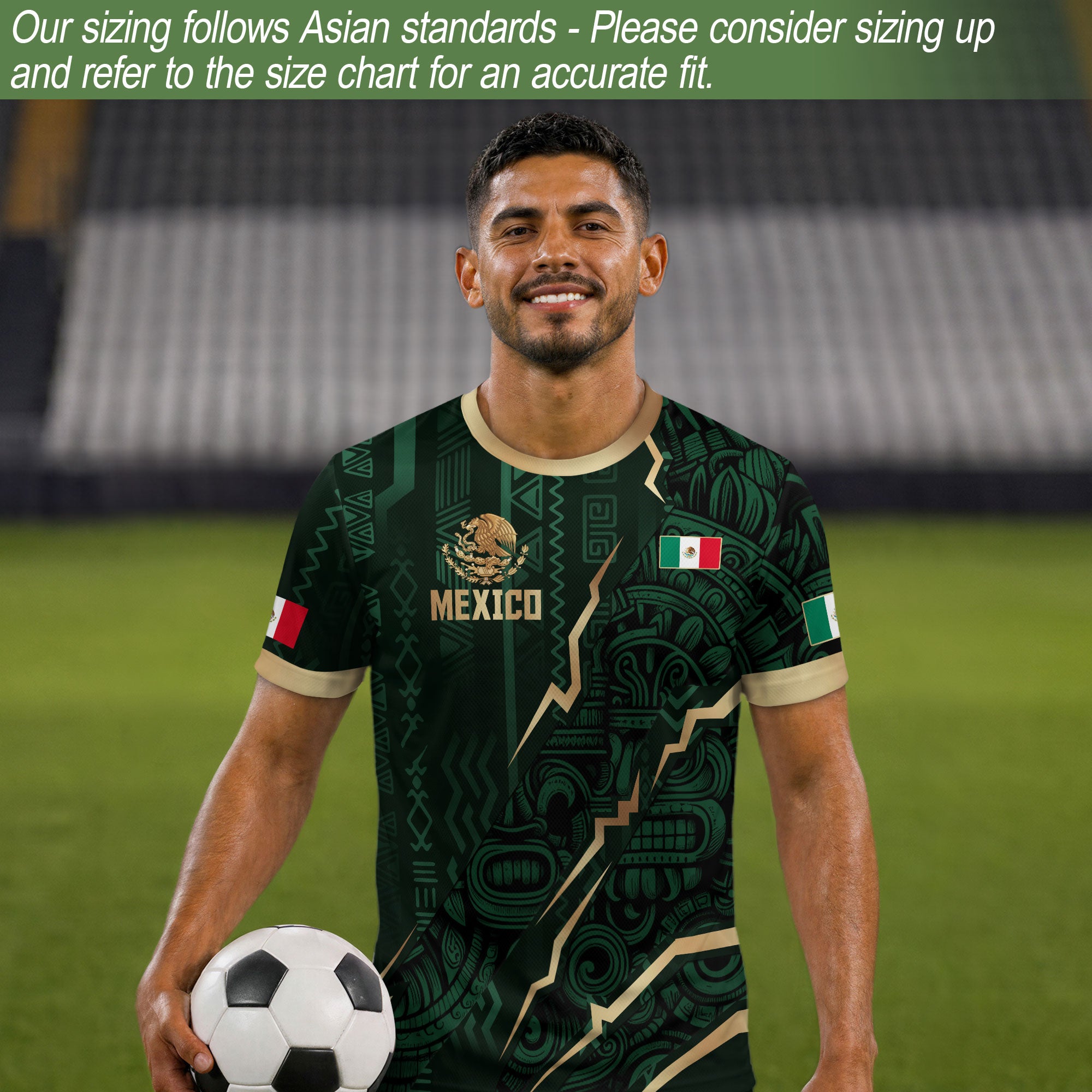 Camiseta de fútbol de la herencia del guerrero azteca del águila dorada negra de México