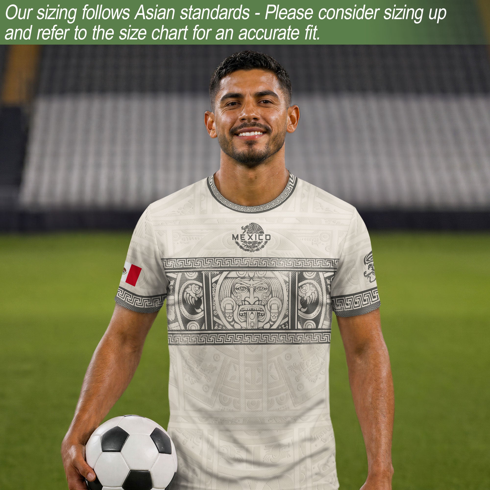 Camiseta de fútbol premium con emblema de águila azteca verde y dorado de México
