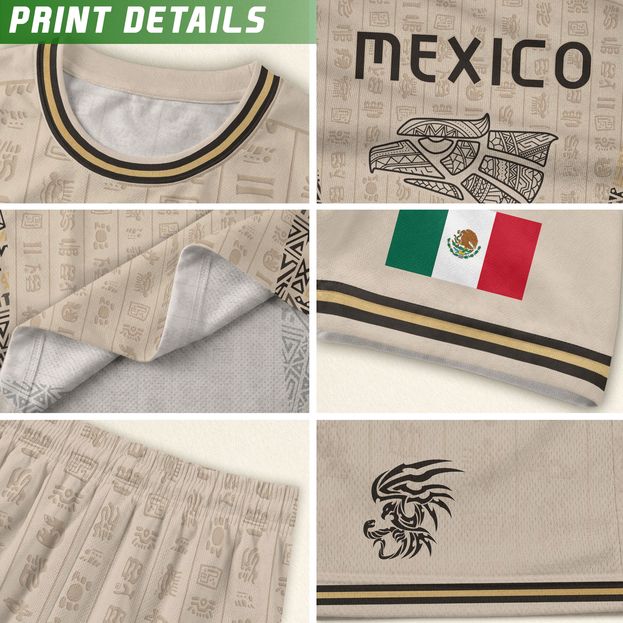 Mexico Kids Soccer Jersey Vintage Mayan Pattern Cream Toddler Sportswear Shirt