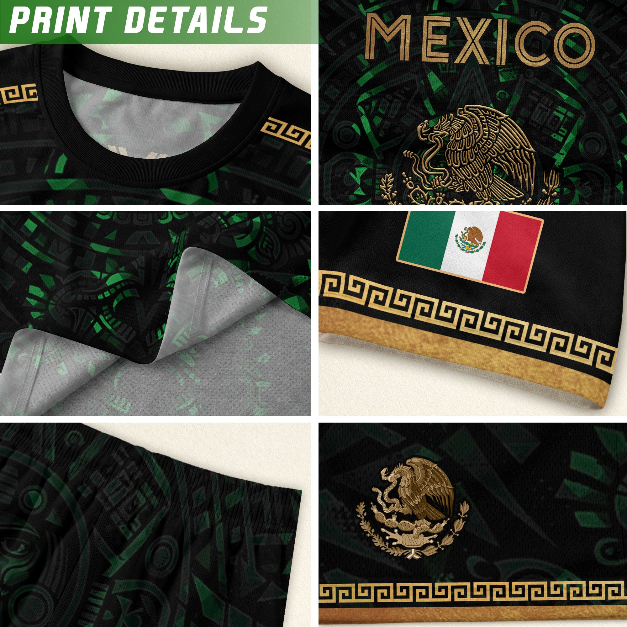 Mexico Kids Soccer Jersey Black Green Aztec Calendar Gold Youth Football Shirt