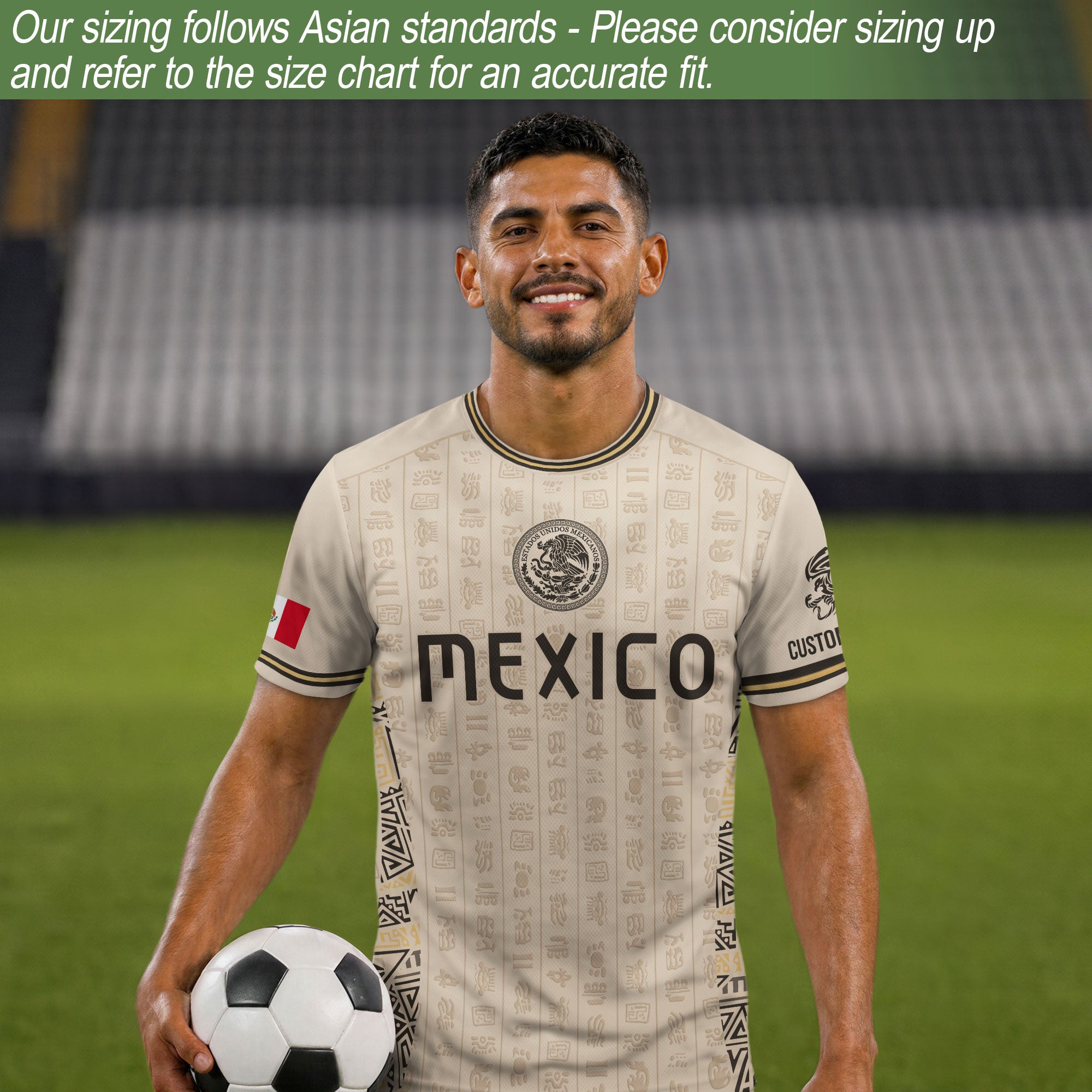 Custom Mexico Soccer Jersey Sand Mayan Glyphs Culture Men Mexican Football Shirt