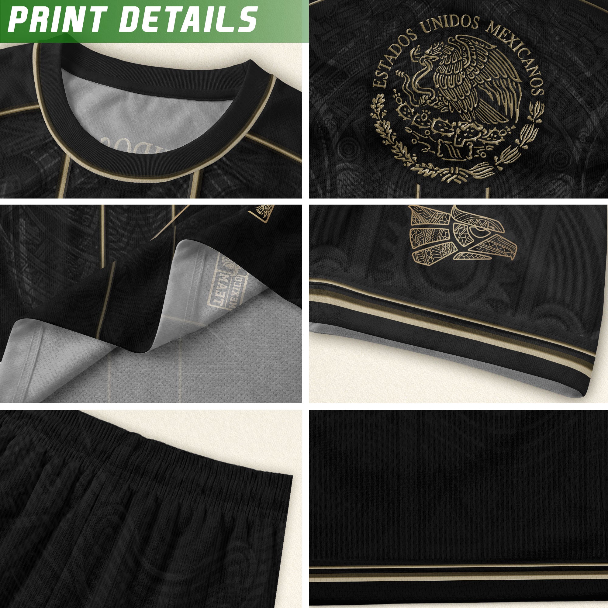 Camiseta de fútbol juvenil con estampado vertical del Águila Dorada Negra de México