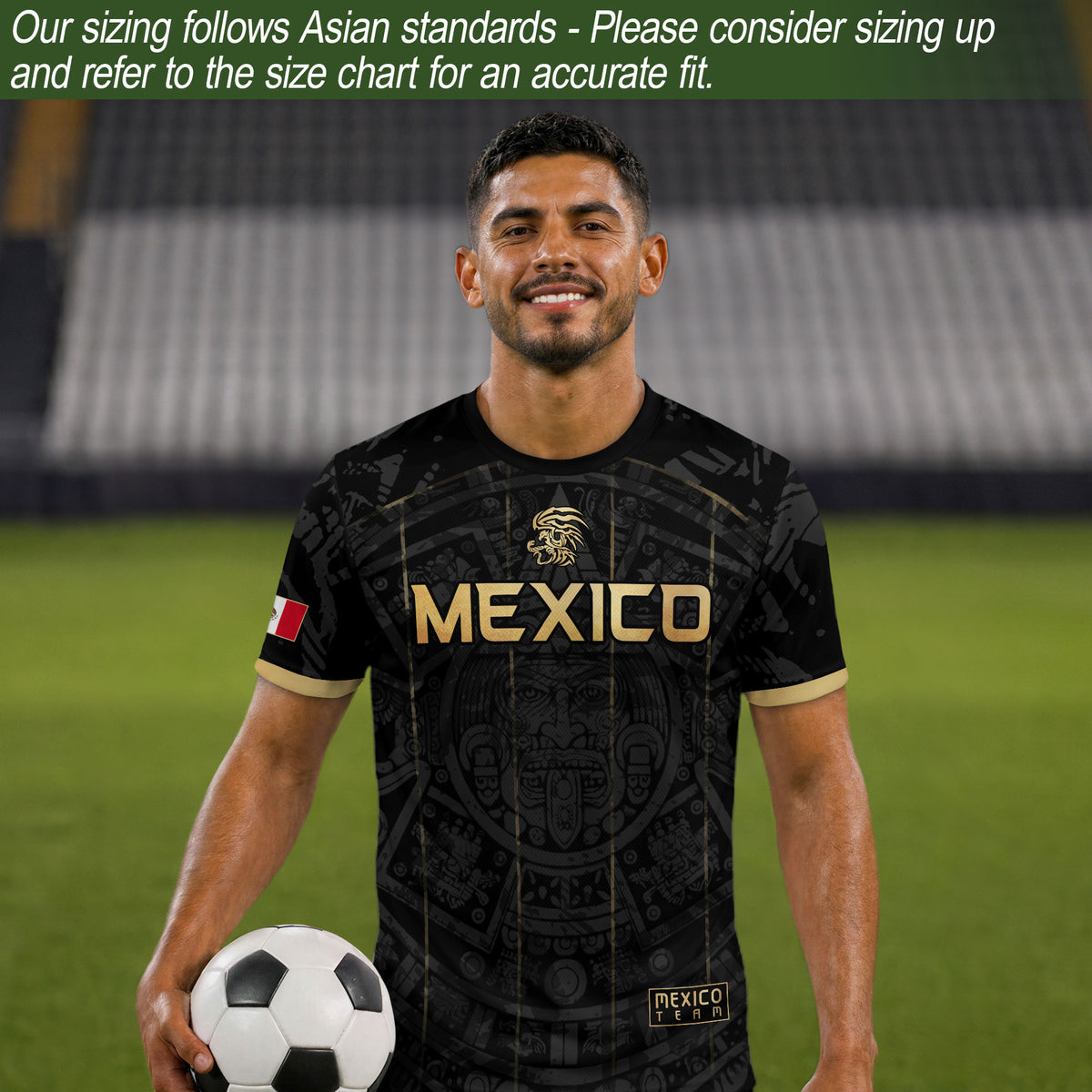 Men's Black Mexico Aztec Calendar Graphic T-Shirt – Gold Mexico Eagle Heritage Print Tee